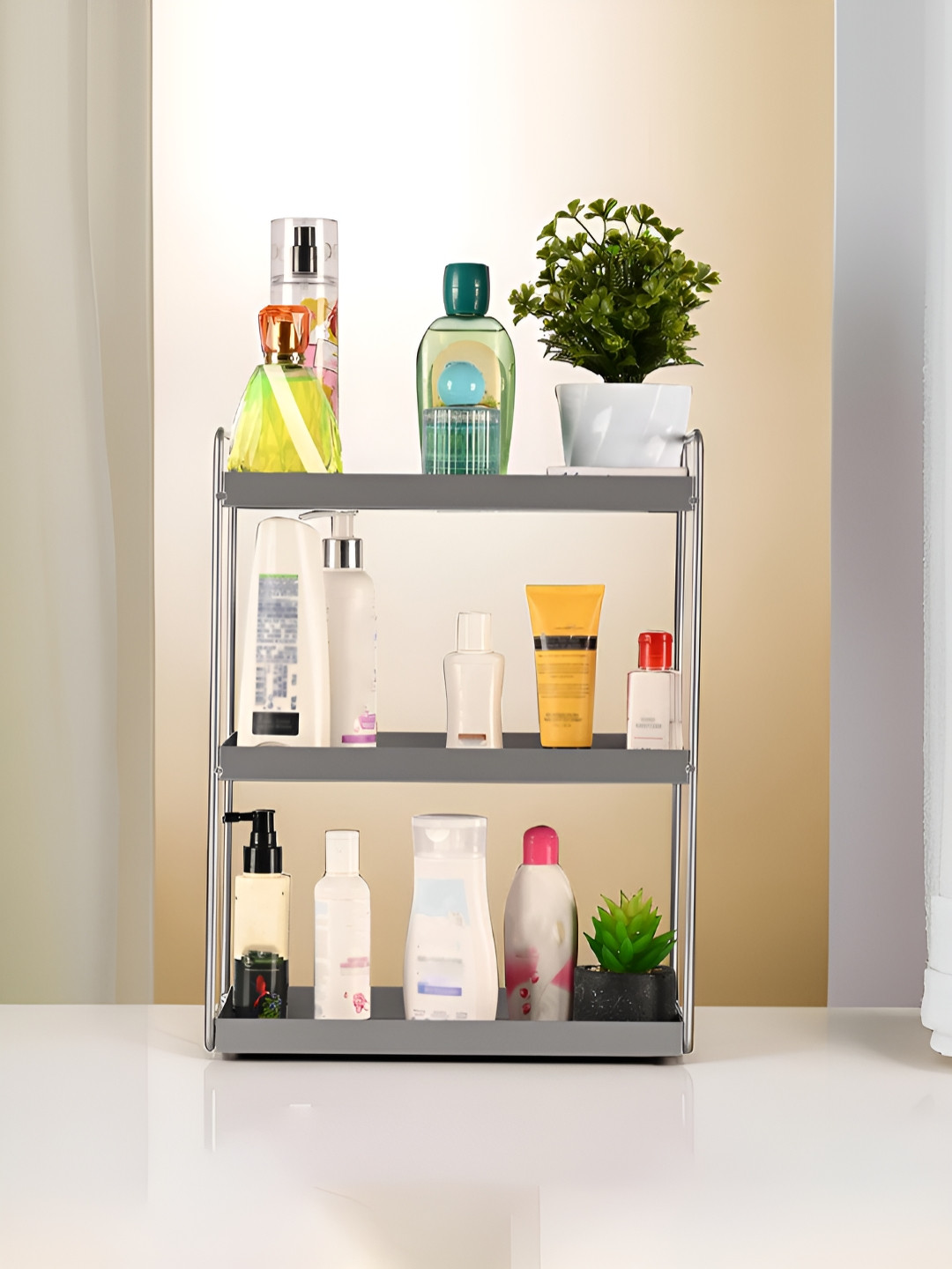 Myntra Elegant Homes Grey 3-Tier Rust-Resistant Bathroom Organiser Rack