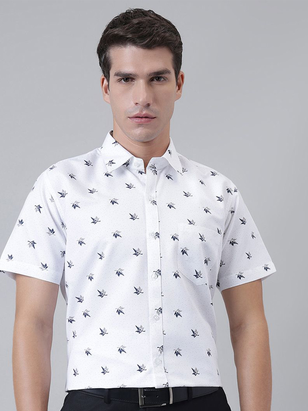 ACCOX Comfort Floral Printed Short Sleeves Cotton Formal Shirt