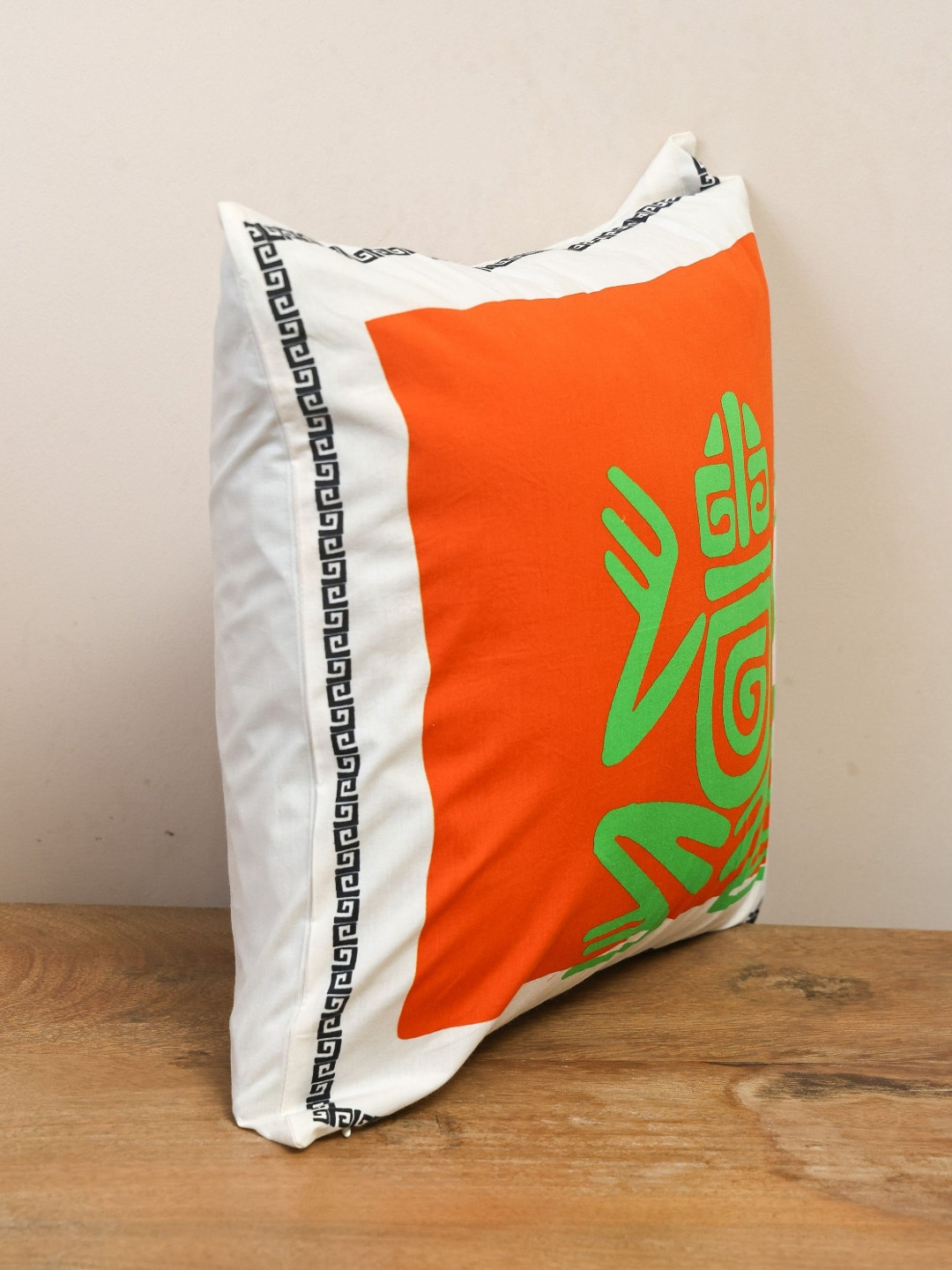 Sangria  Aztec Echoes White & Orange Printed Cotton Square Cushion Cover