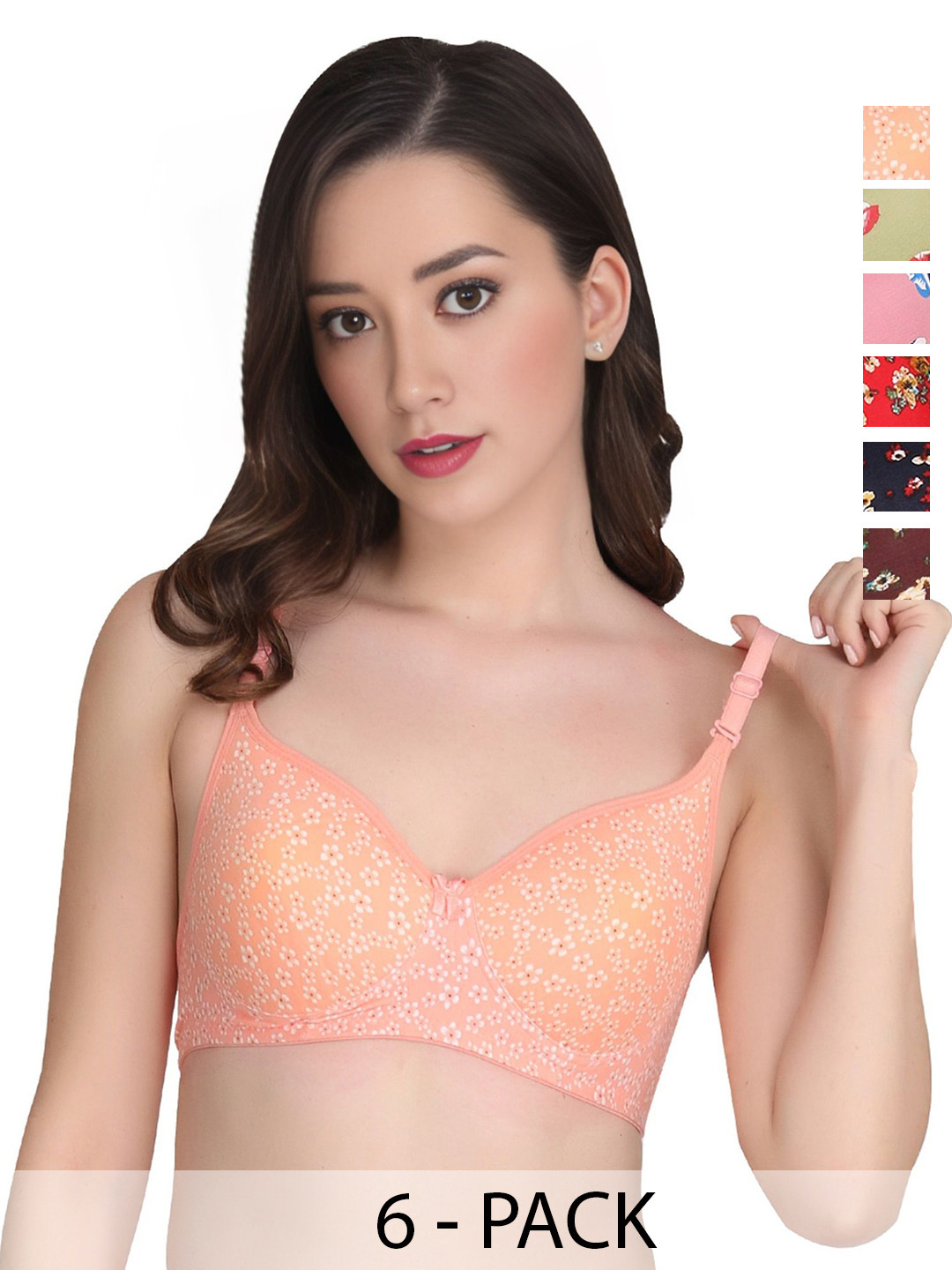 Liigne Pack Of 6 Floral Bras Full Coverage Lightly Padded