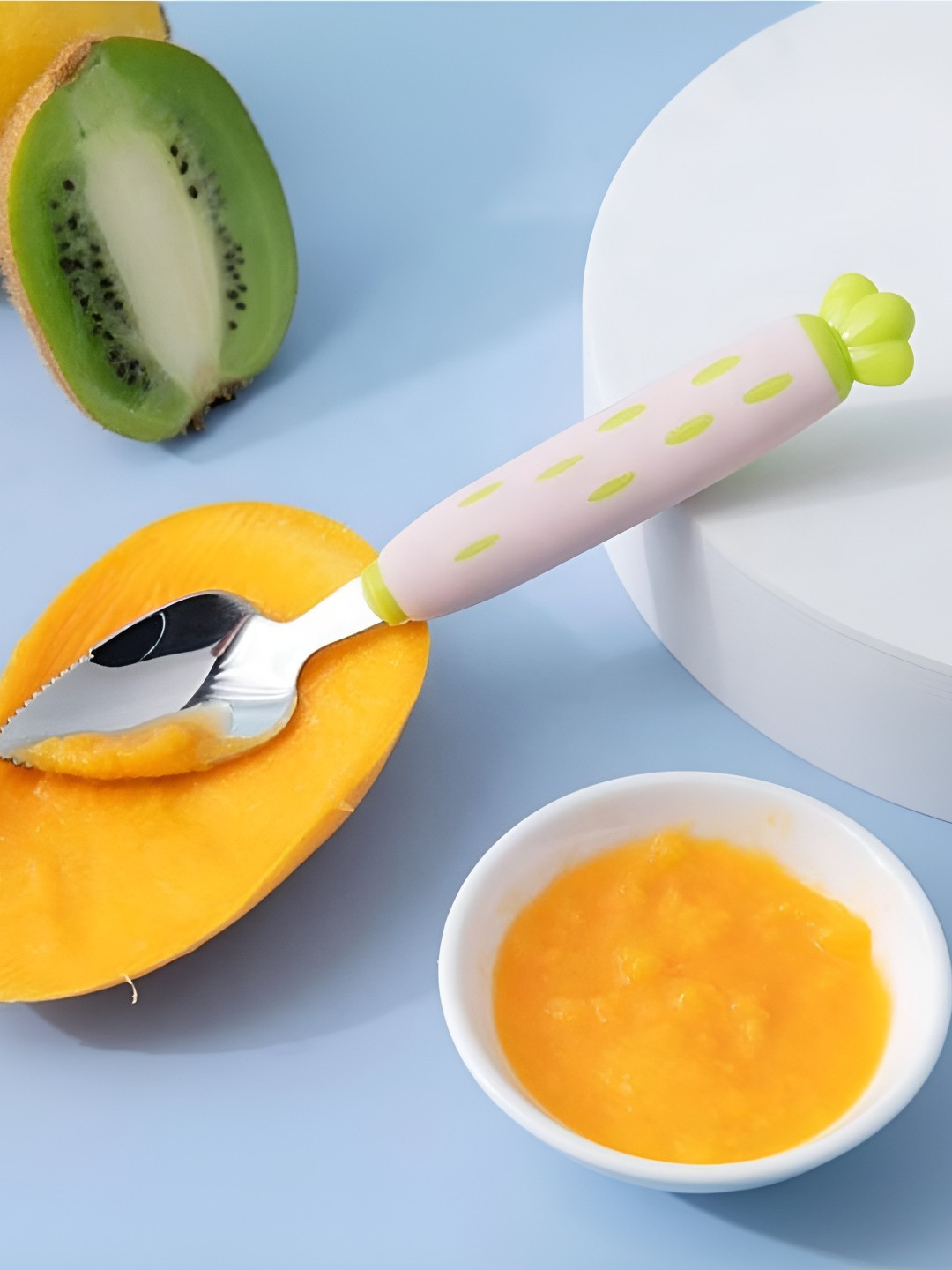 upkaranwale Blue Stainless Steel 2 in 1 Double Head Fruit Spoon
