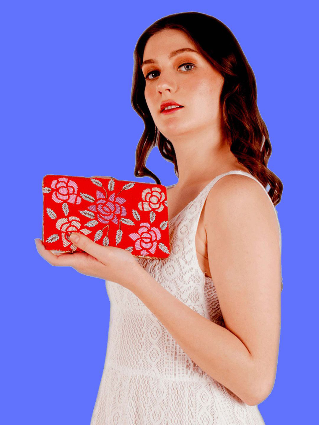 Anouk Embroidered Beaded Box Clutch