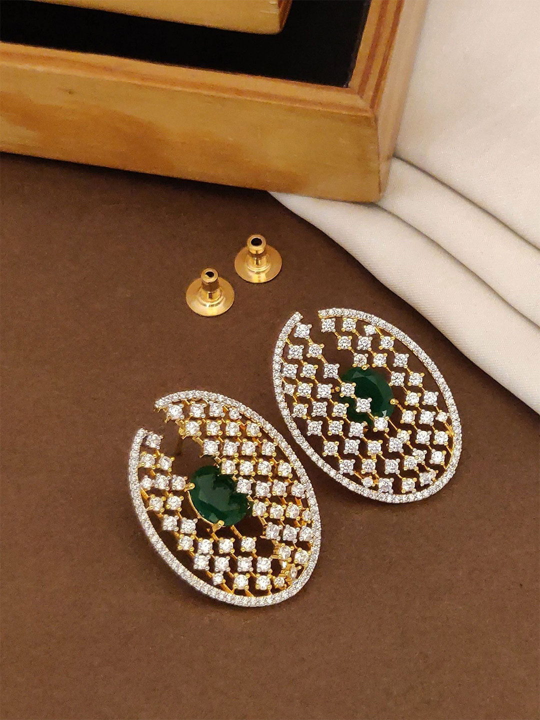ABDESIGNS Elegant Gold Plated American Diamond Dangler Classic Drop Earrings
