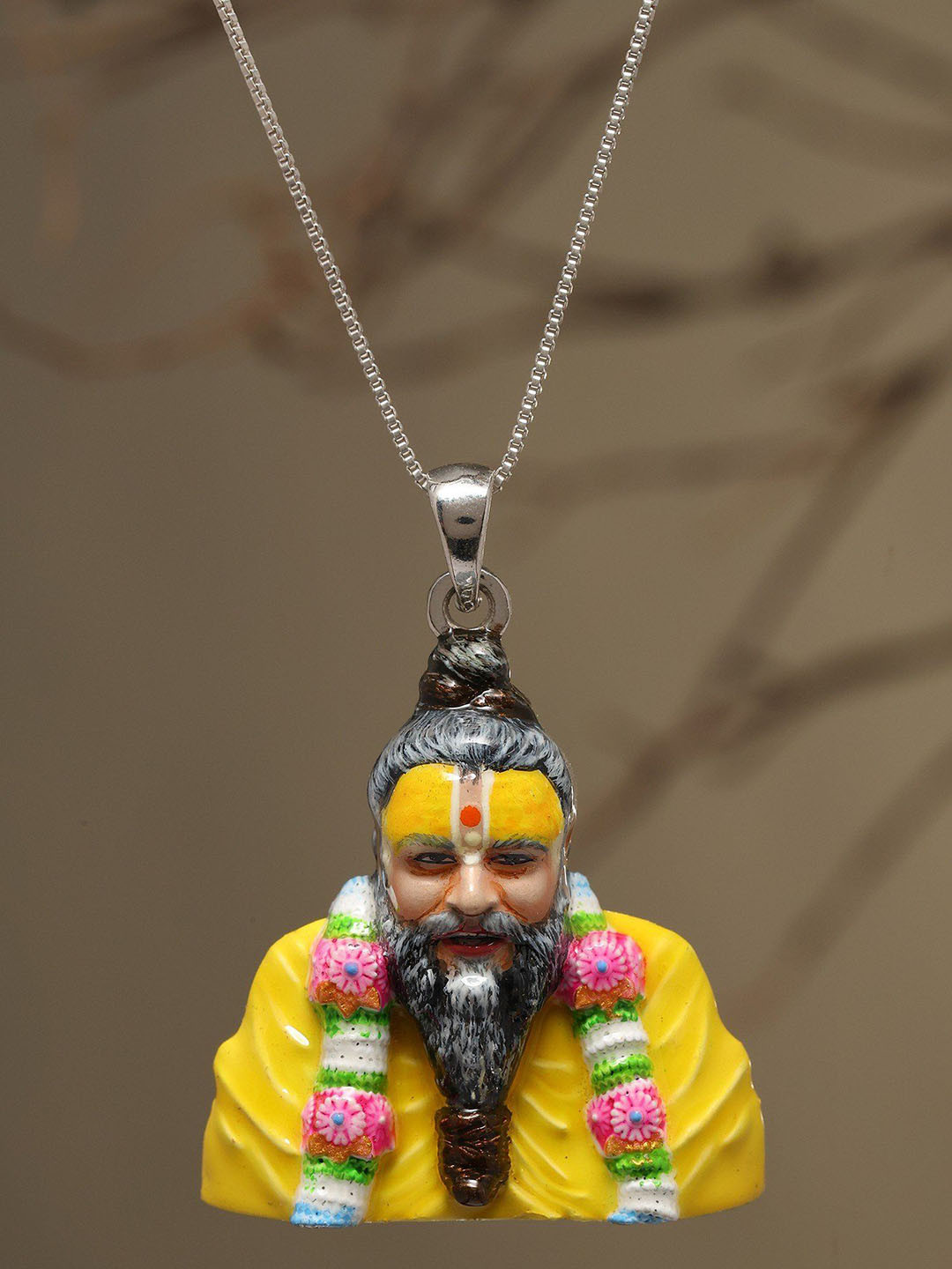 Exotic India 925 Sterling Silver Enamelled Premanand Maharaj Ji Spiritual Pendant
