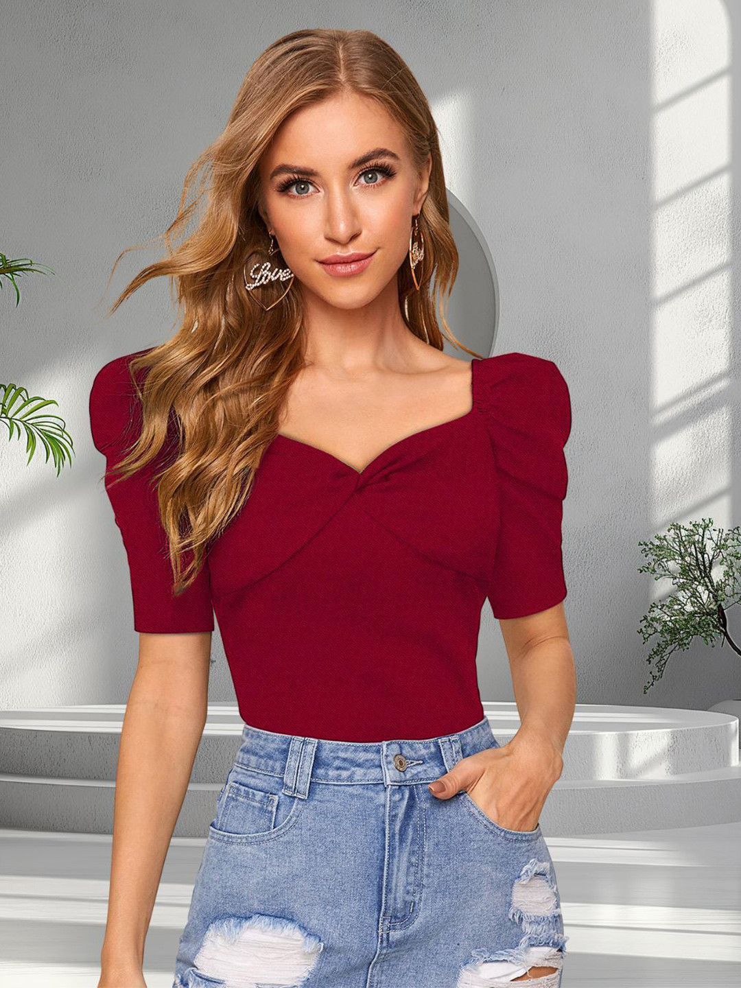 DressBerry winter collection Women Sweetheart Neck Winter Wear Regular Crop Top