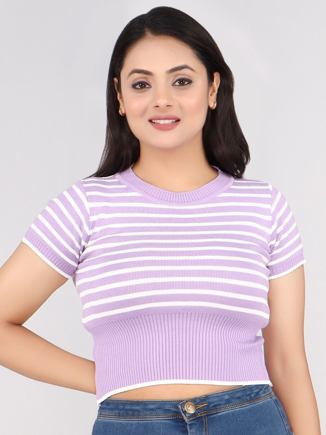 FEVERFEW Striped Round Neck Cotton Top