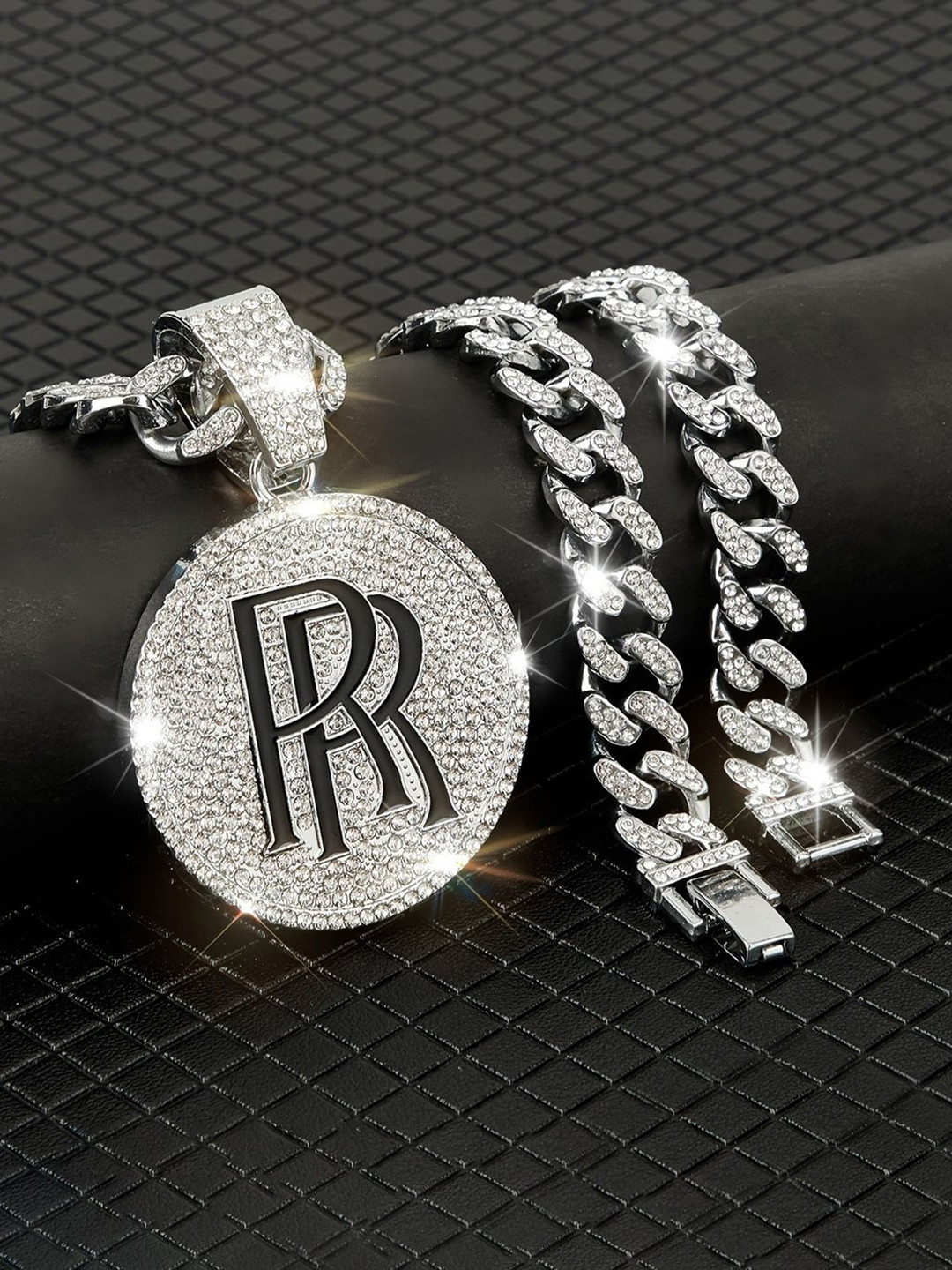 VAGHBHATT Silver-Plated Stone-Studded Hip-Hop Style Pendant With Chain