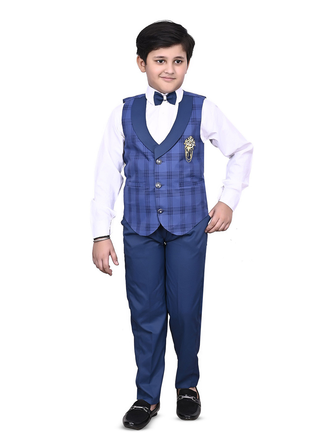 VALUE CREATION Boys Checked Single-Breasted Three-Piece Suit