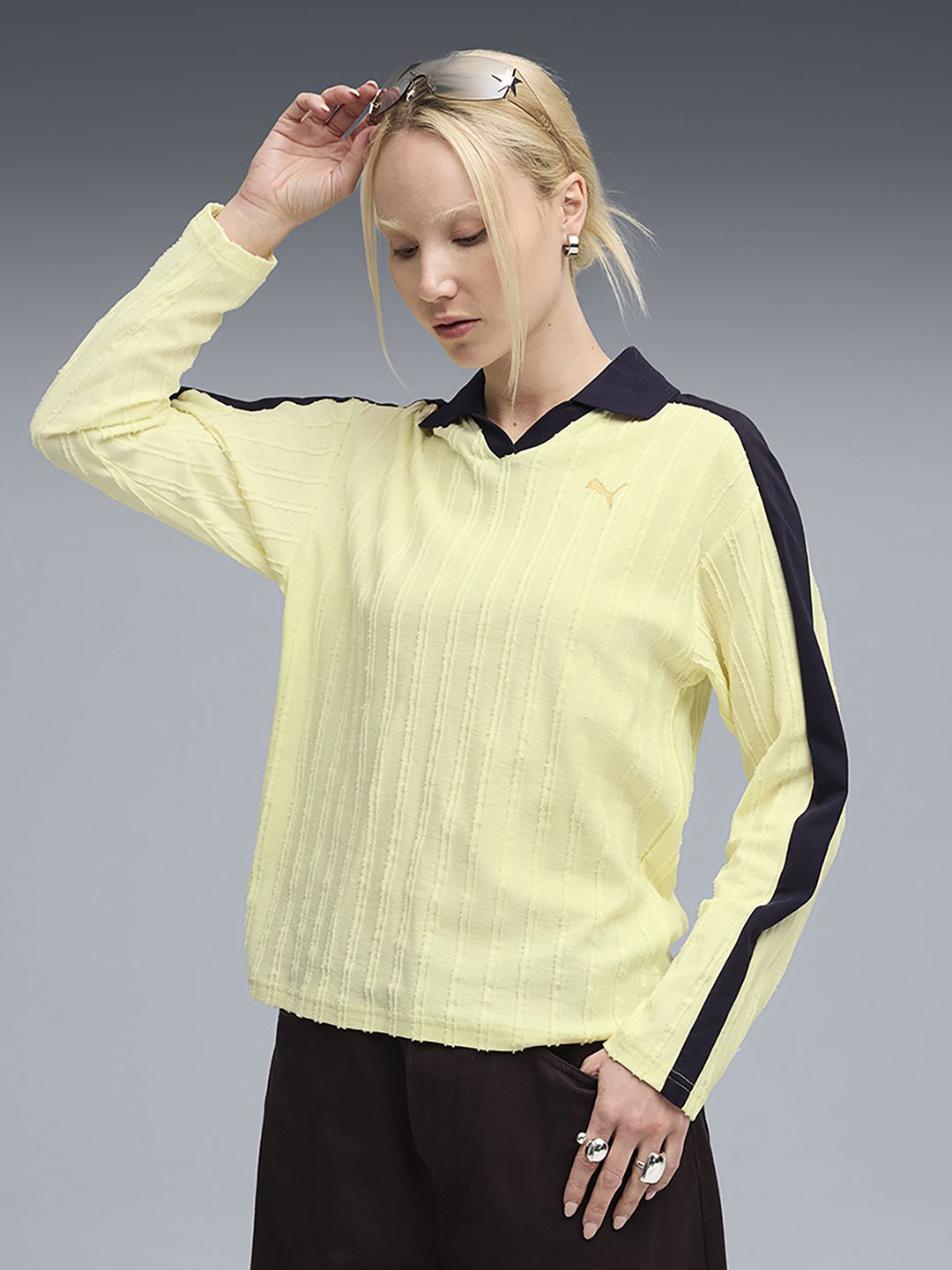 Puma T7 Family Pure Cotton Relaxed Fit Long Sleeve Polo T-Shirt