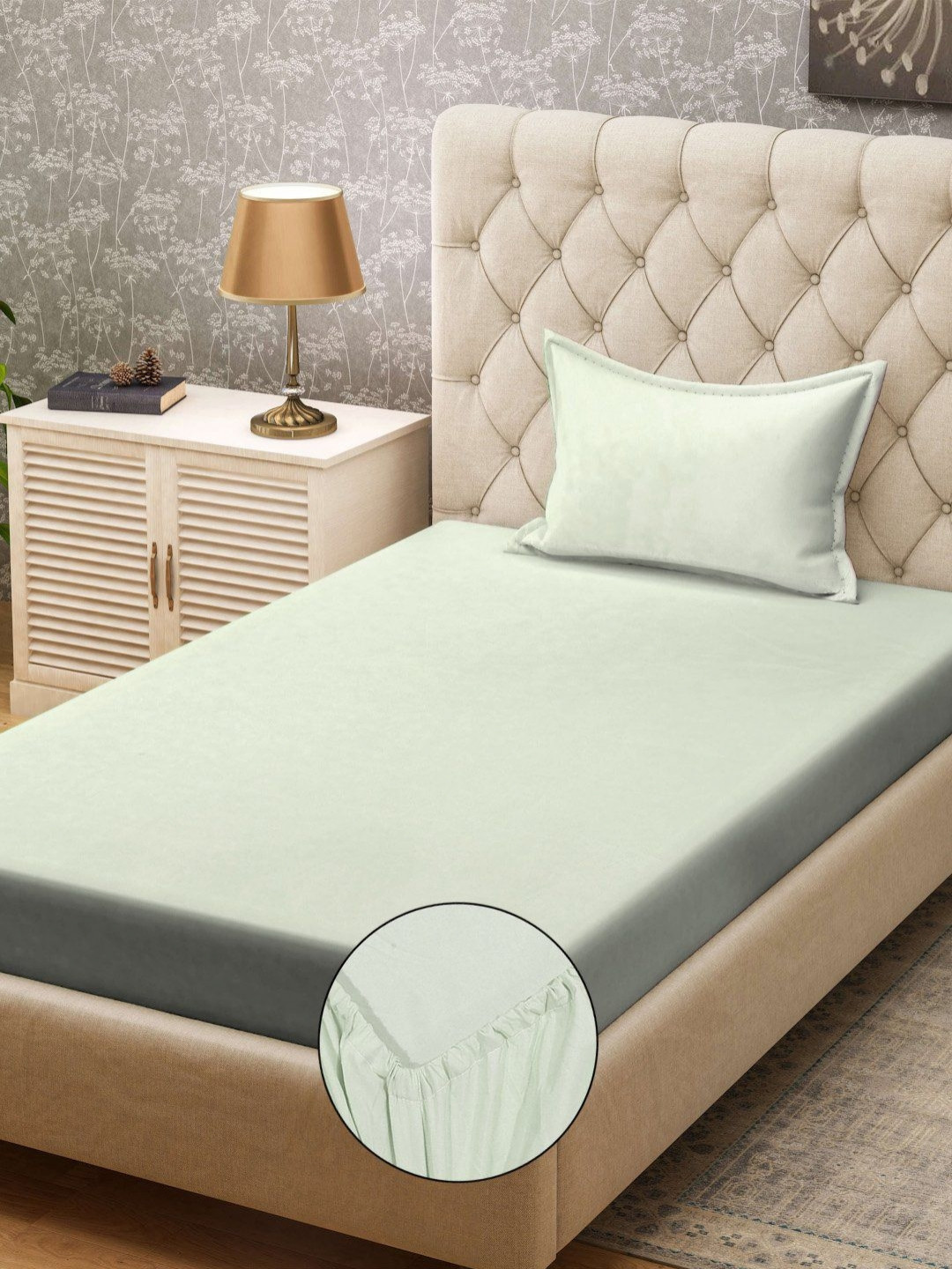 Myntra Elegant Homes Book Fold Green 300 TC Single Bedsheet Set 2.25 x 1.5 m