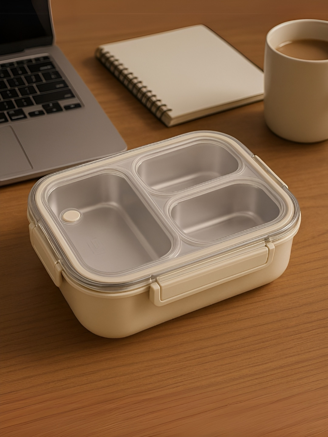 Myntra Elegant Homes Beige Stainless Steel Dishwasher Safe Lunch Box 850ML