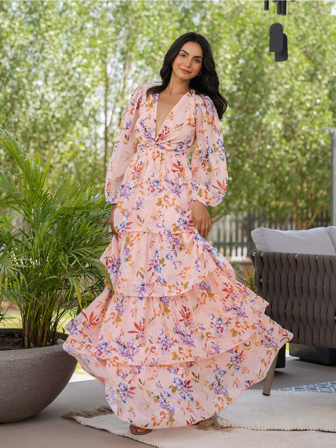 B'Infinite Botanical Bloom Layered Maxi Dress