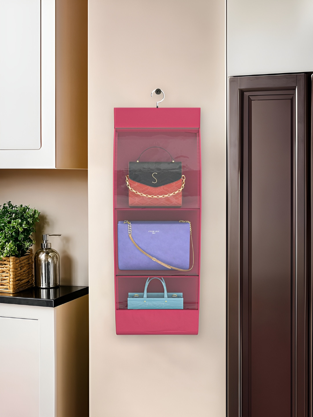 Aura Pink & Transparent Hanging Purse Organiser