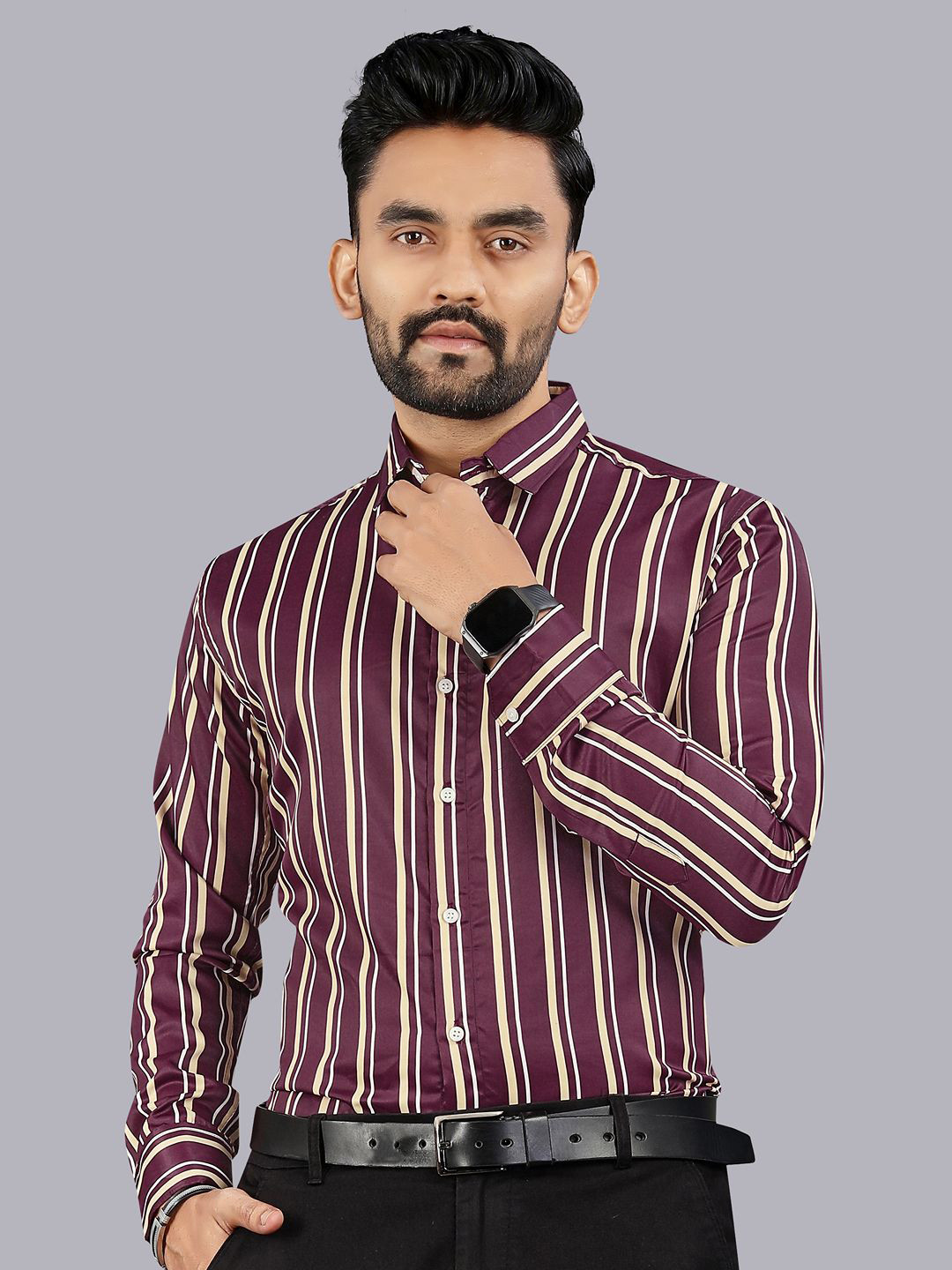 SOLSTICE Striped Satin Comfort Fit Party Shirt