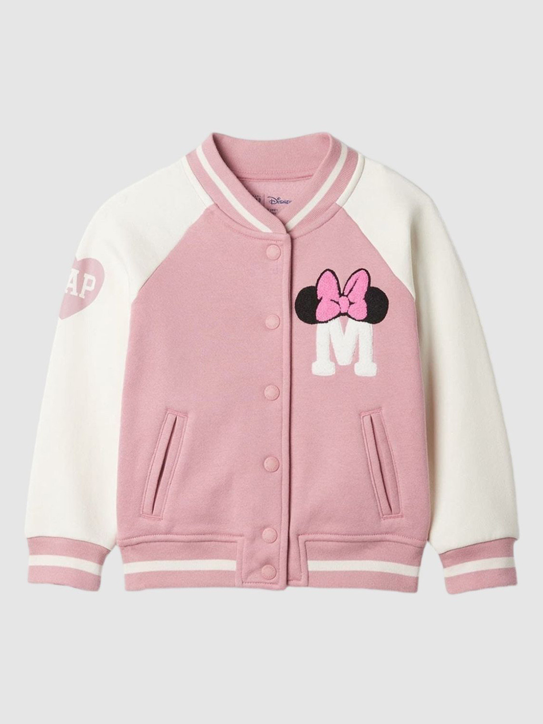 GAP Girls Minnie Mouse Printed Fleece Varsity Jacket with Pockets