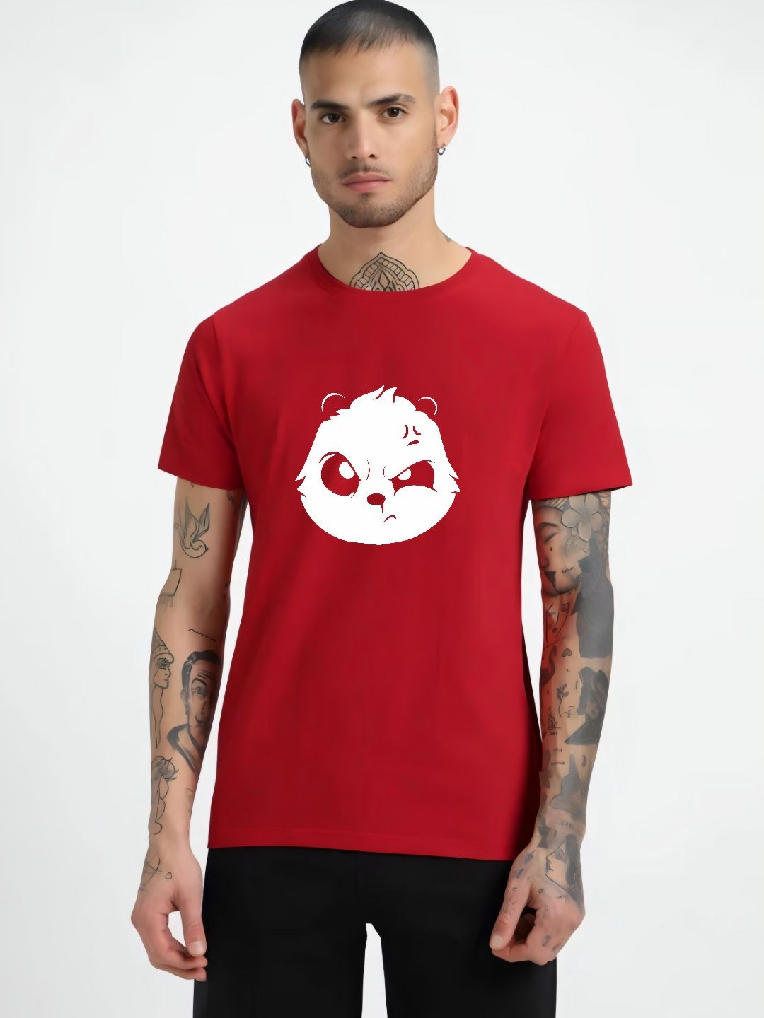 HESHA Graphic Panda Round Neck Regular Fit Cotton T-shirt