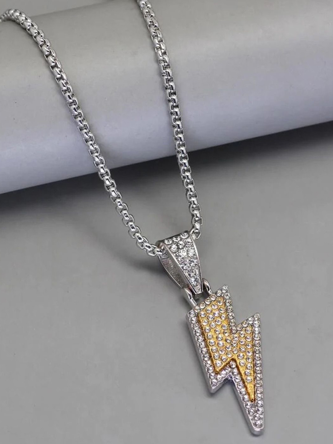 VAGHBHATT Silver-Plated Stones-Studded Lightning Thunder Flash Charm With Chain