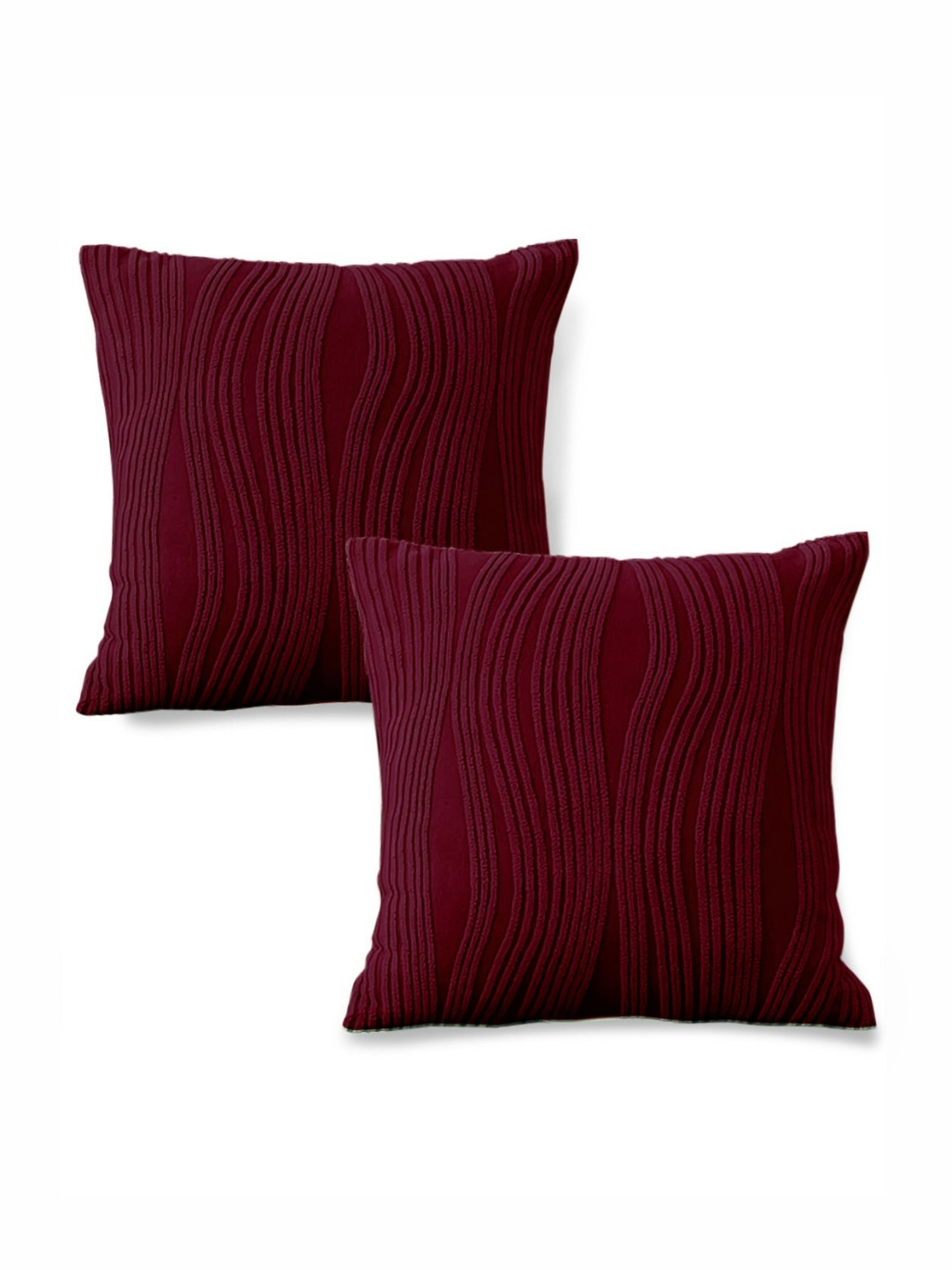 HOKIPO Burgundy 2 Pieces Textured Knitting Jacquard Square Cushion Covers