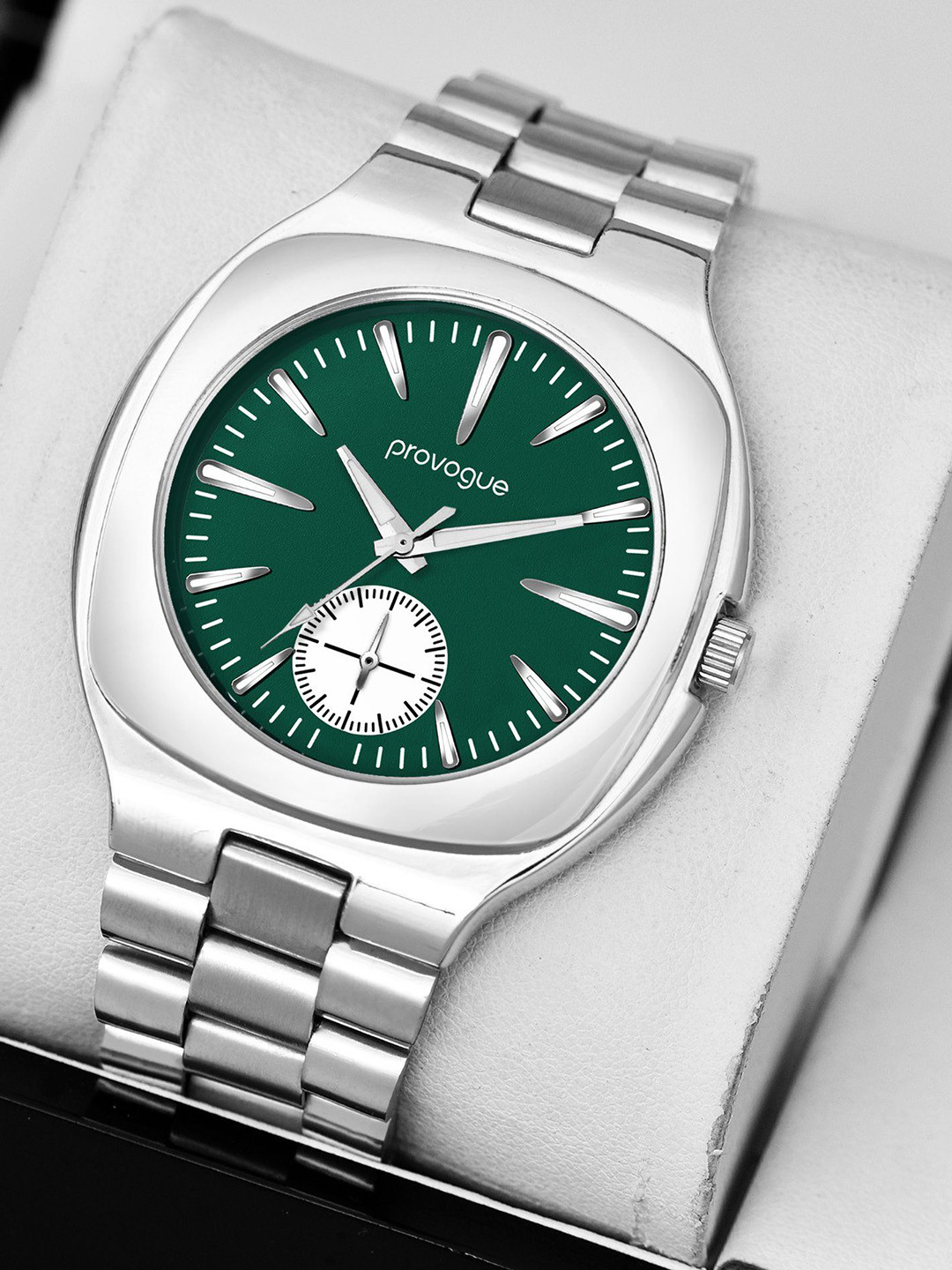Provogue Men Brass Patterned Dial & Stainless Steel Straps Analogue Watch PR-GSQ027-GRN-CH
