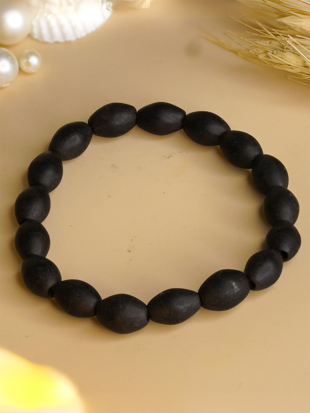 Japam Unisex Natural Ebony Wood Beaded Elasticated Bracelet