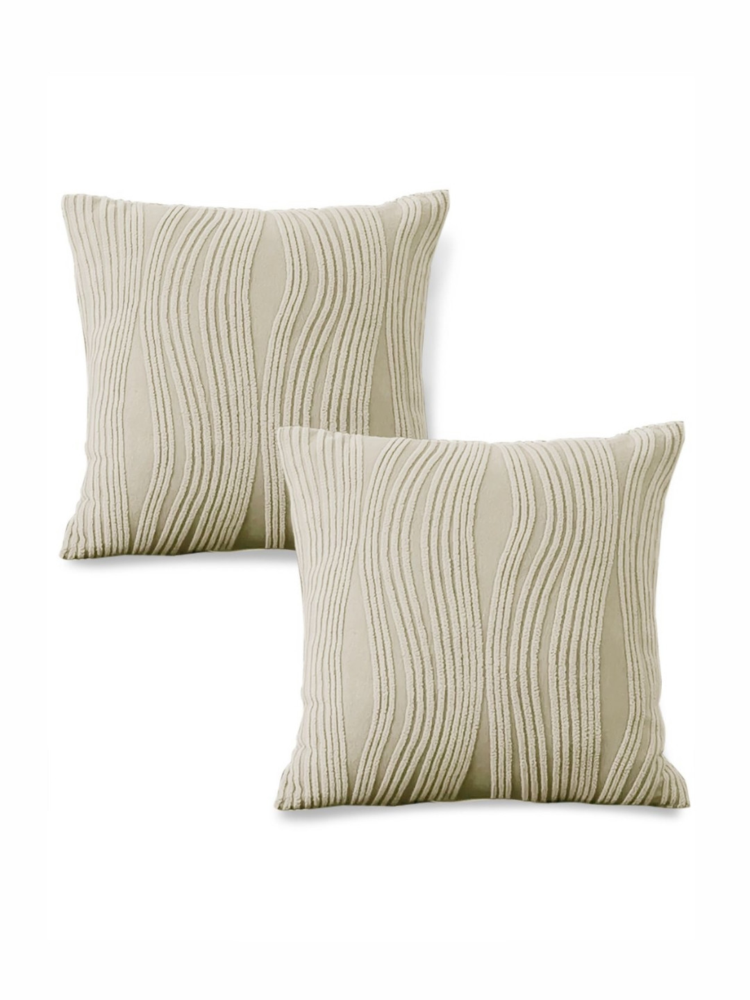 HOKIPO Cream-Coloured 2 Pieces Textured Knitting Jacquard Square Cushion Covers
