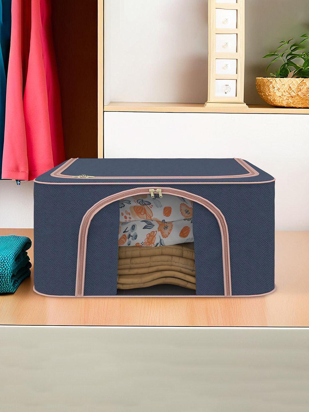 Aura Navy Blue 66 Liter Foldable Cloth Storage Saree Cover Drawer Organiser