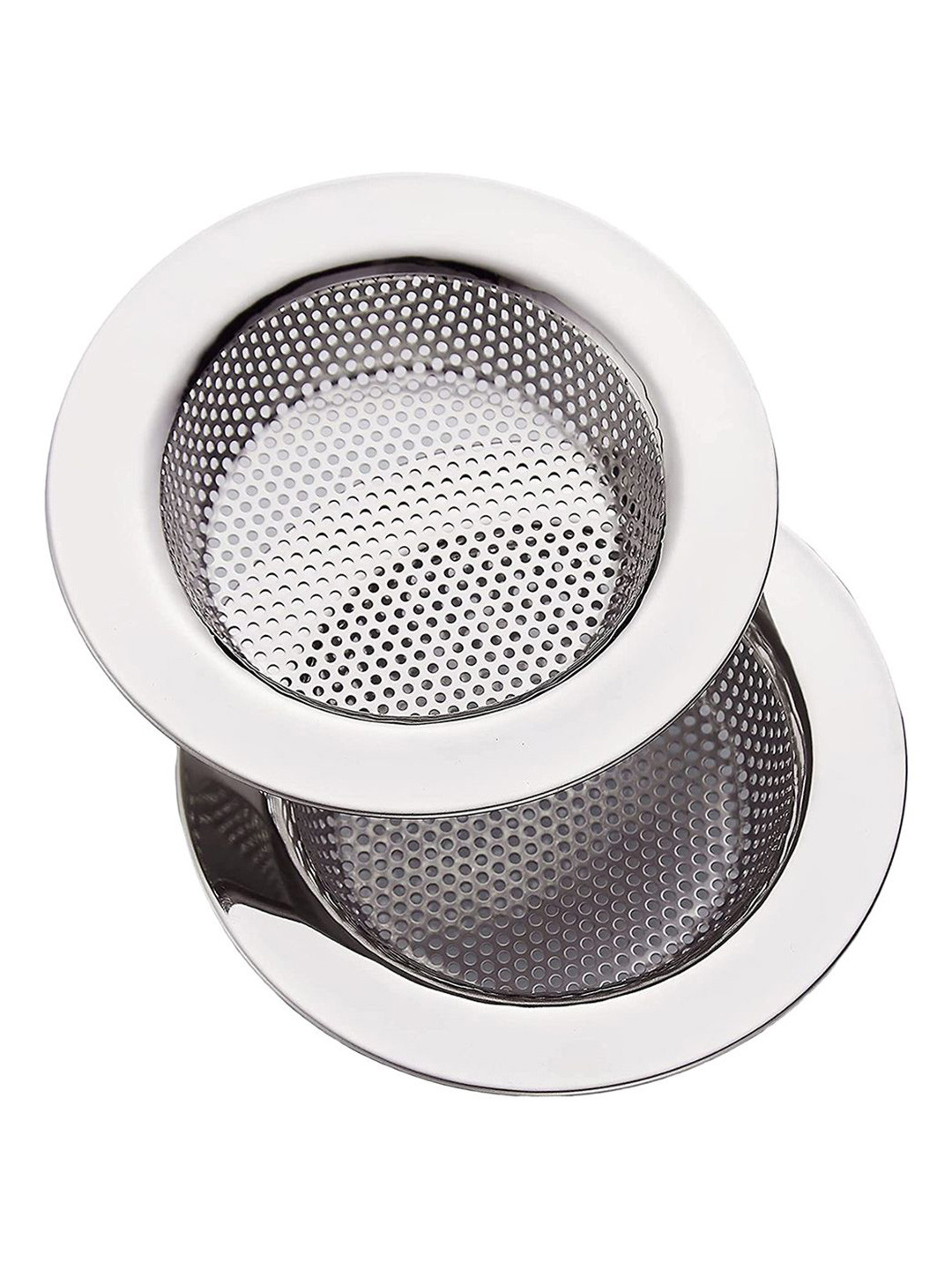 Kuber Industries Pack of 2 Silver-Toned Round Kitchen Sink Drain Catchers and Strainer