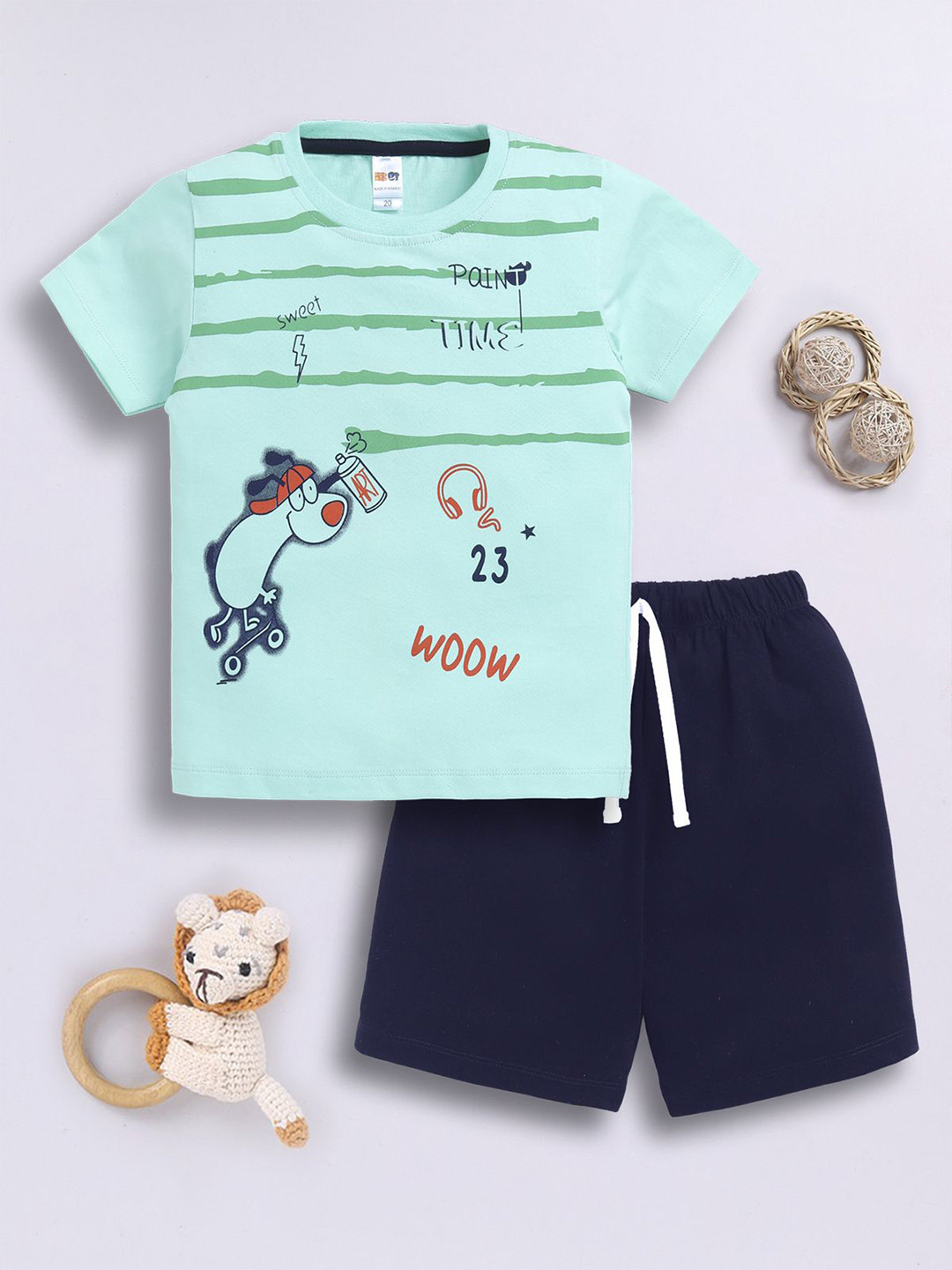 LITTLE NINJA Boys Printed Round Neck Top With Shorts