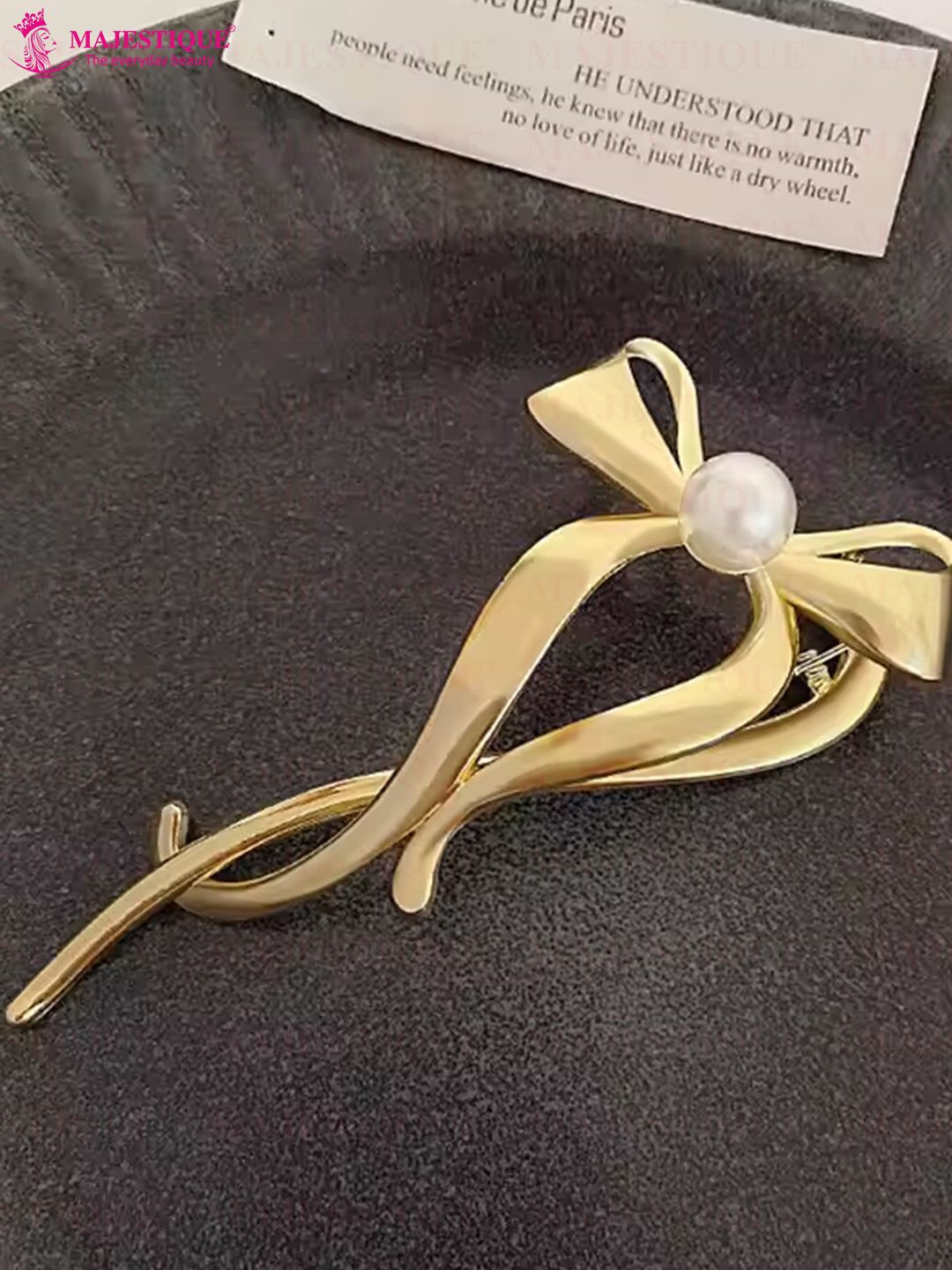 Majestique Set of 1 Golden Metal Rhinestonee Korean Banana Hair Clip