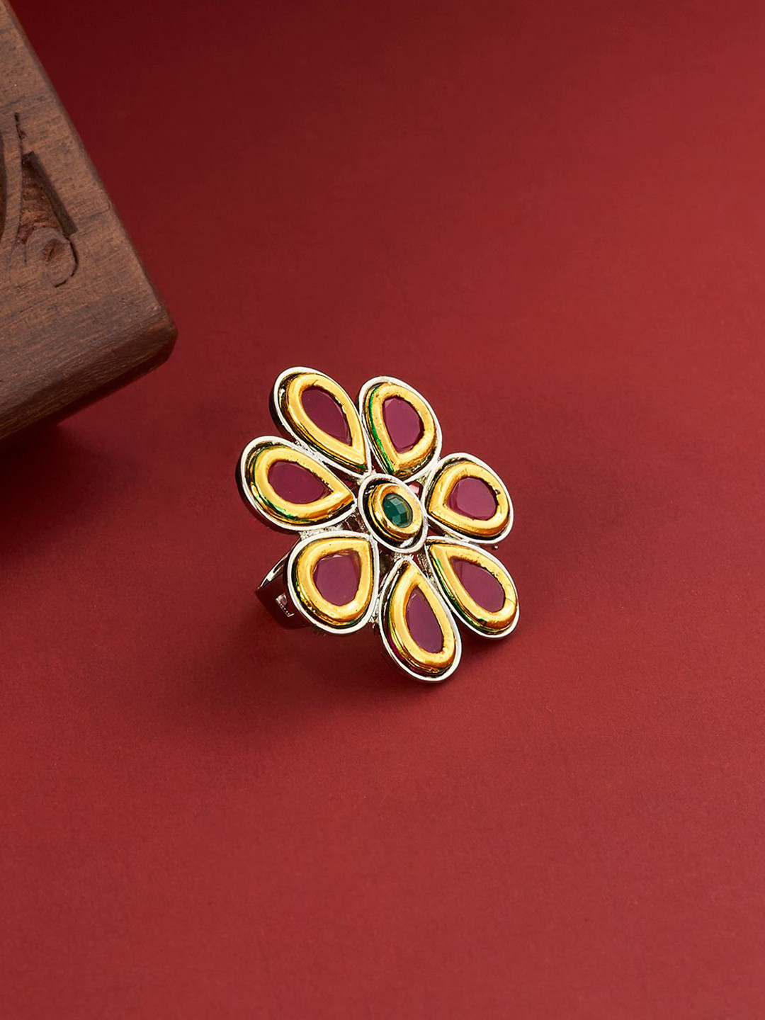 TEEJH Gold-Plated Drishi Stone-Studded Finger Ring