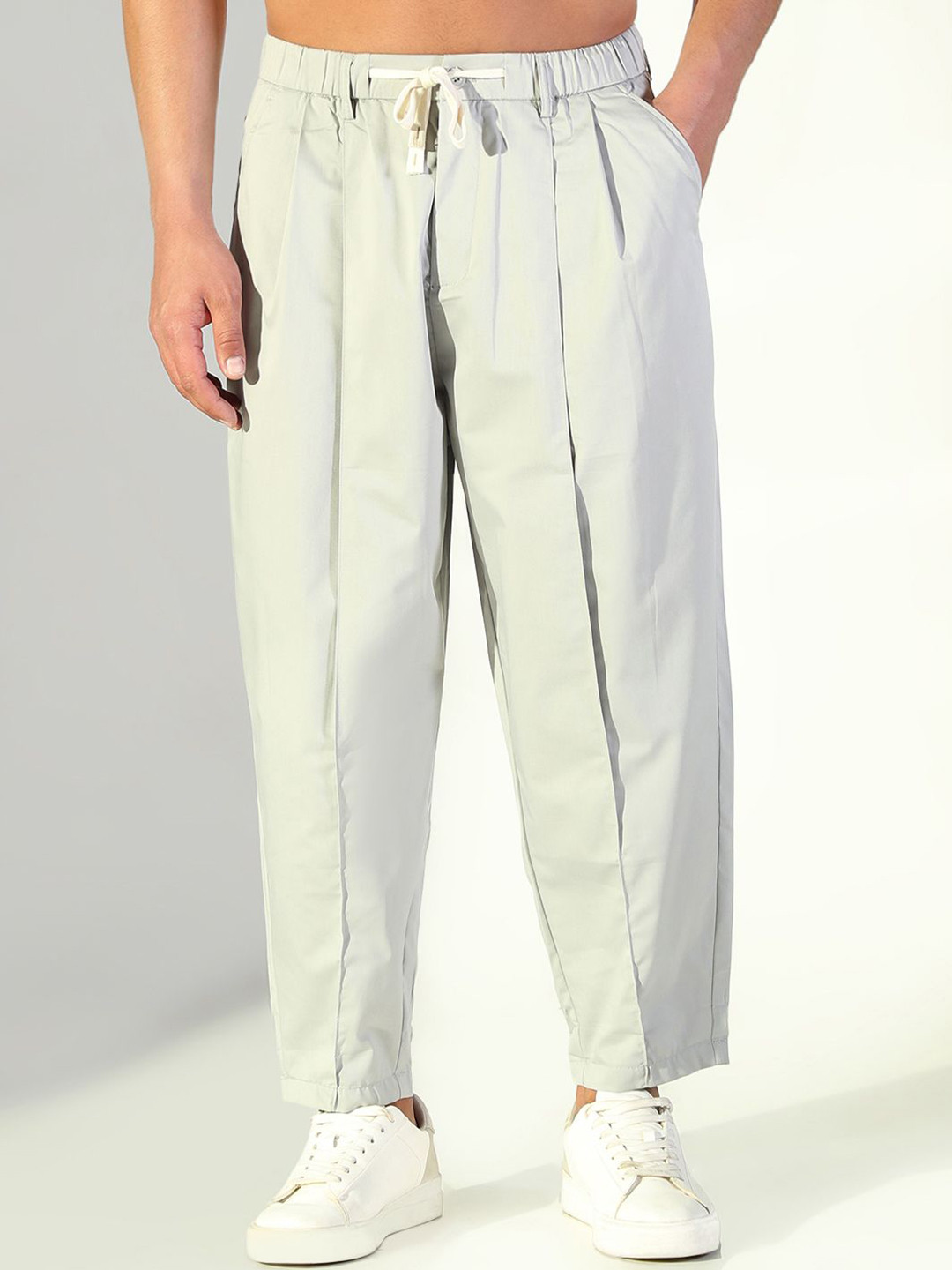 SHOWOFF Men Cotton Comfort Low-Rise Pleated Tapered Fit Korean Trousers