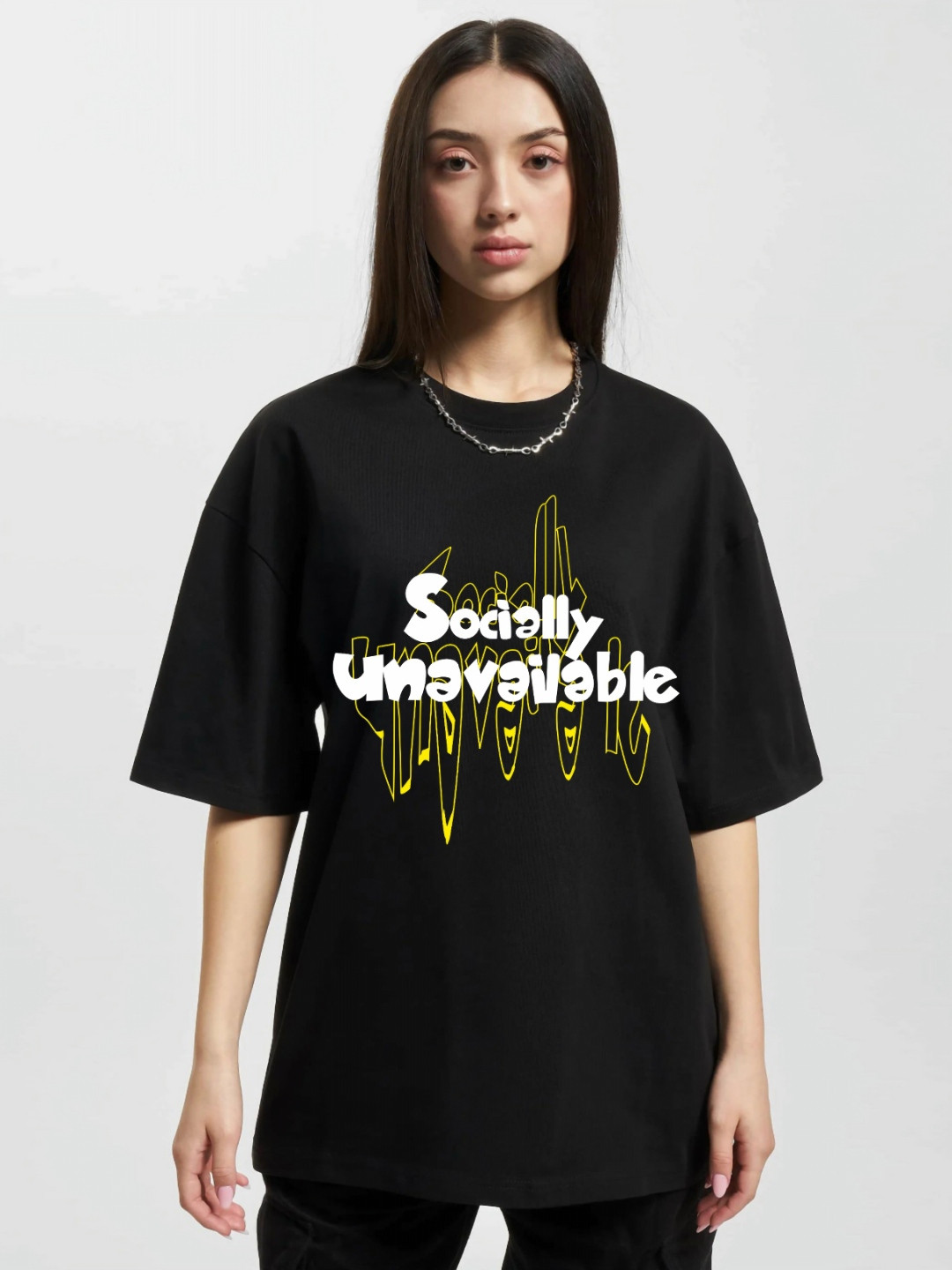RAYACLOSET Women Printed Drop-Shoulder Sleeves Applique T-shirt