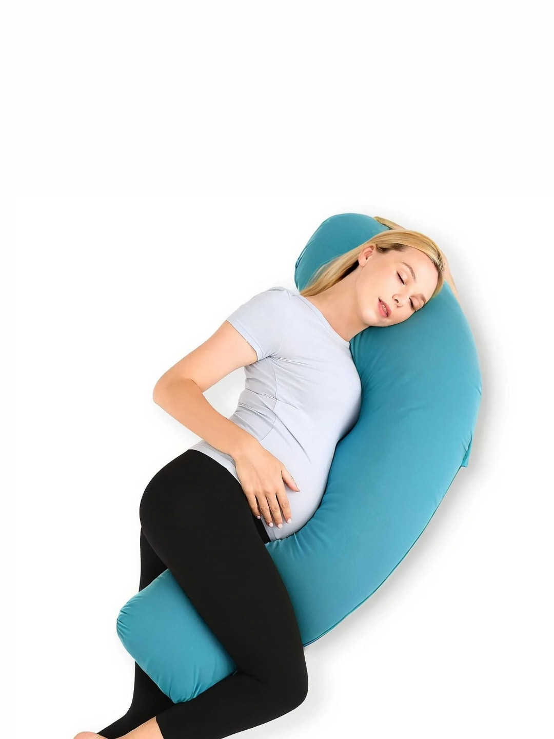 Pum Pum Hollow Fiber Turquoise Blue Solid Faux Velvet Ultra Soft Fibre Maternity Pillow-139.7 x 48 x 25.4 cm