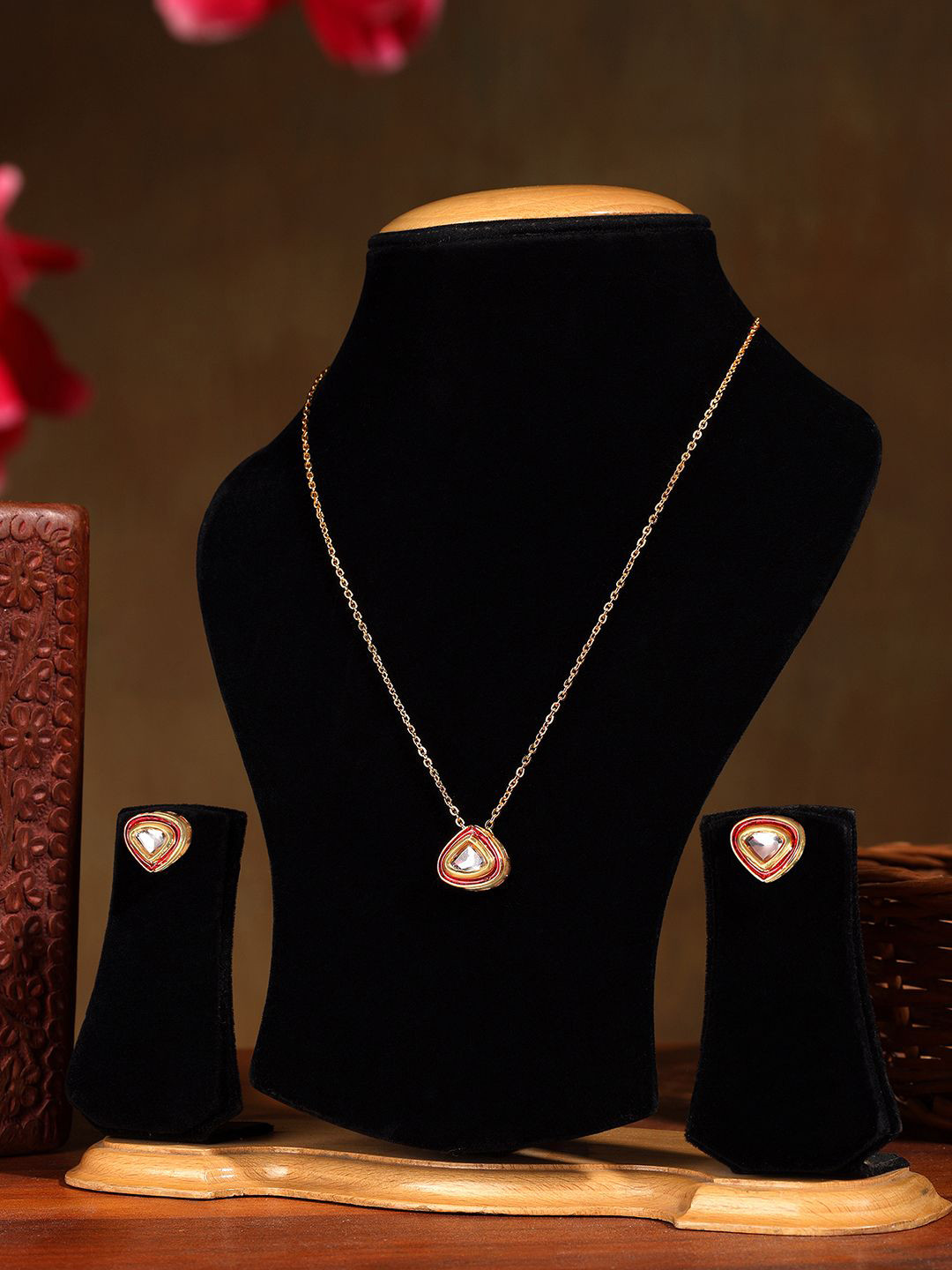 AARSEE OFFICIAL 22KT Gold-Plated Red Enameled Pendant set