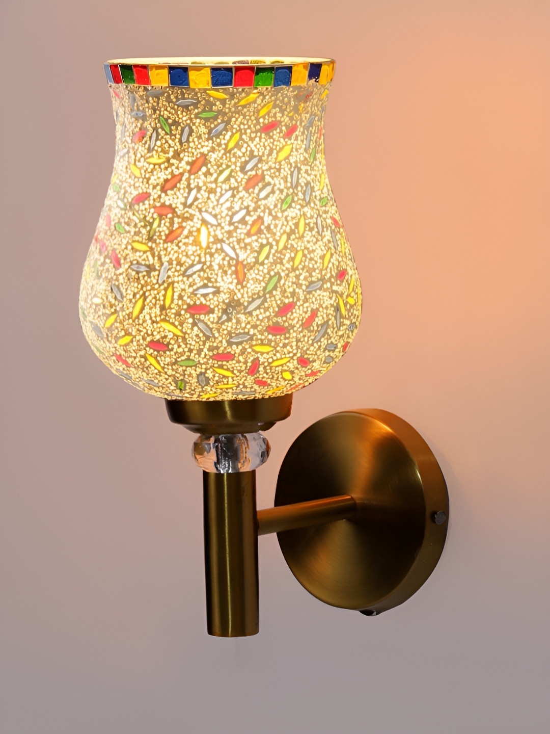 Devansh Off White Antique Gold Wall Lamp With Mosaic Glass