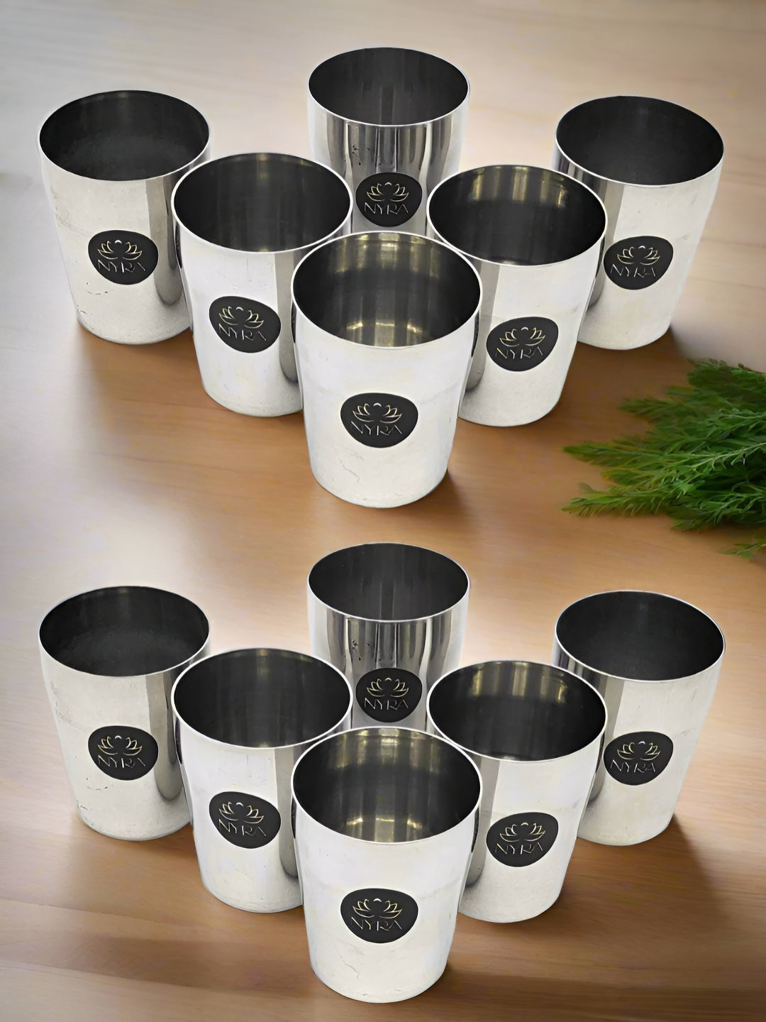 Nyra Kitchenware Silver-Toned 12 Pieces Stainless Steel Water Glasses-180ml Each