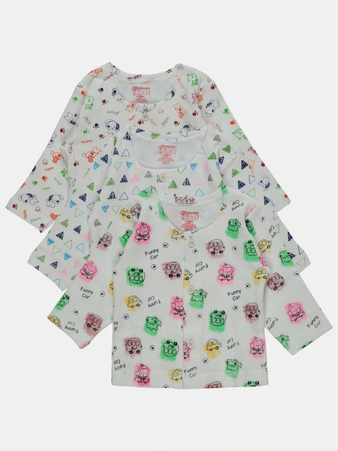 Bodycare Kids Tops Front Open Full Sleeves Pack Of 3-Assorted 40