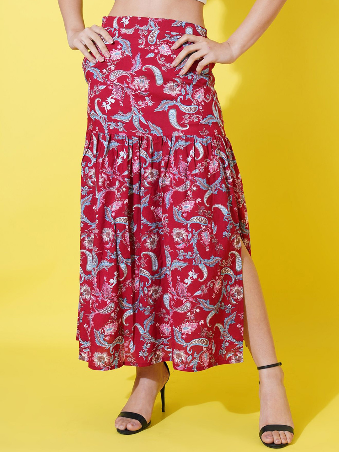 FebQ Printed Flared Maxi Skirt