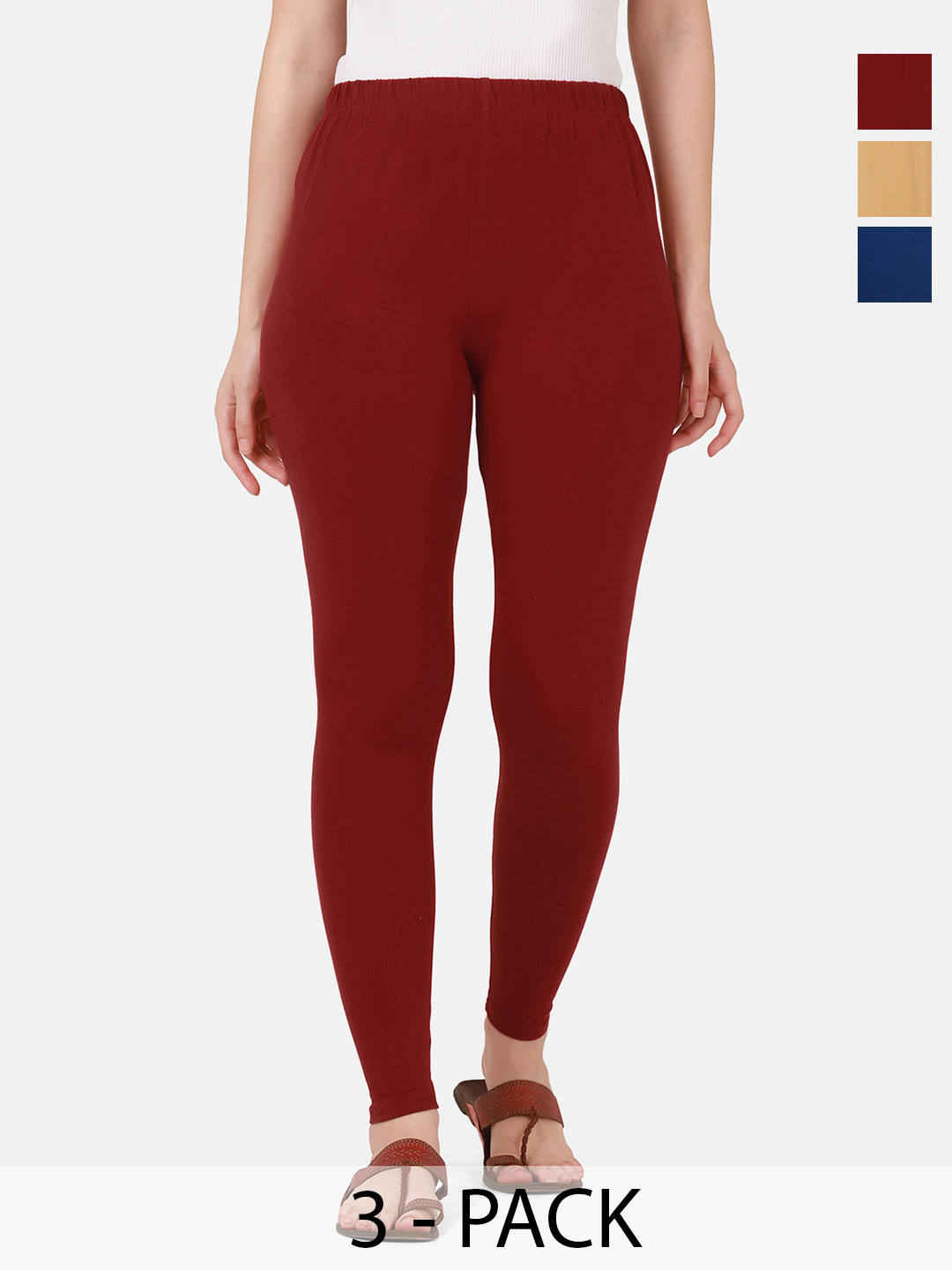 DIMPY GARMENTS Pack Of 3 Pure Cotton Slim Fit Mid Rise Ankle Length Leggings