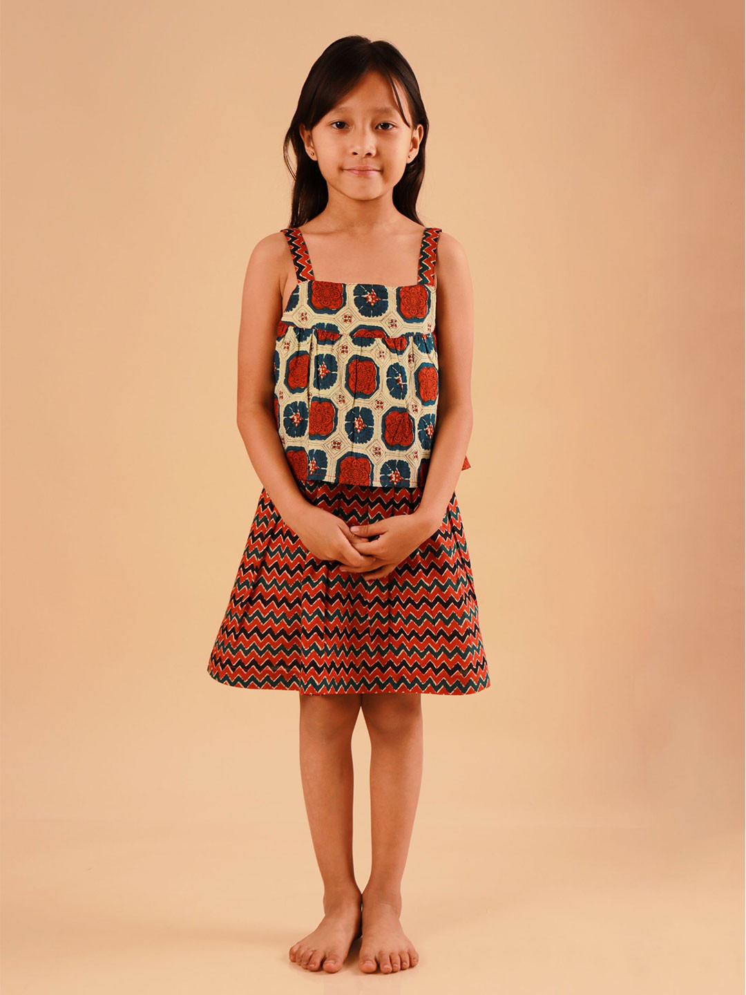 Sangria Girl Ethnic Motifs Printed Shoulder Straps Pure Cotton A-Line Ethnic Dresses
