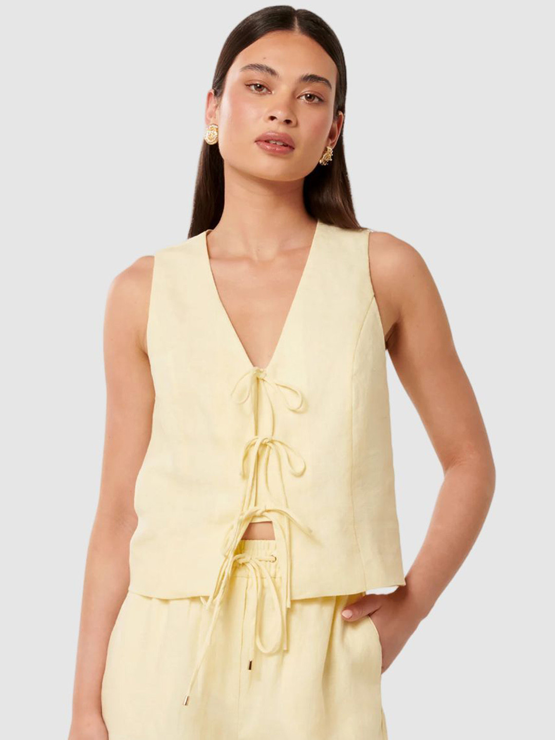 Forever New Woven Casual Tie Front Waistcoat