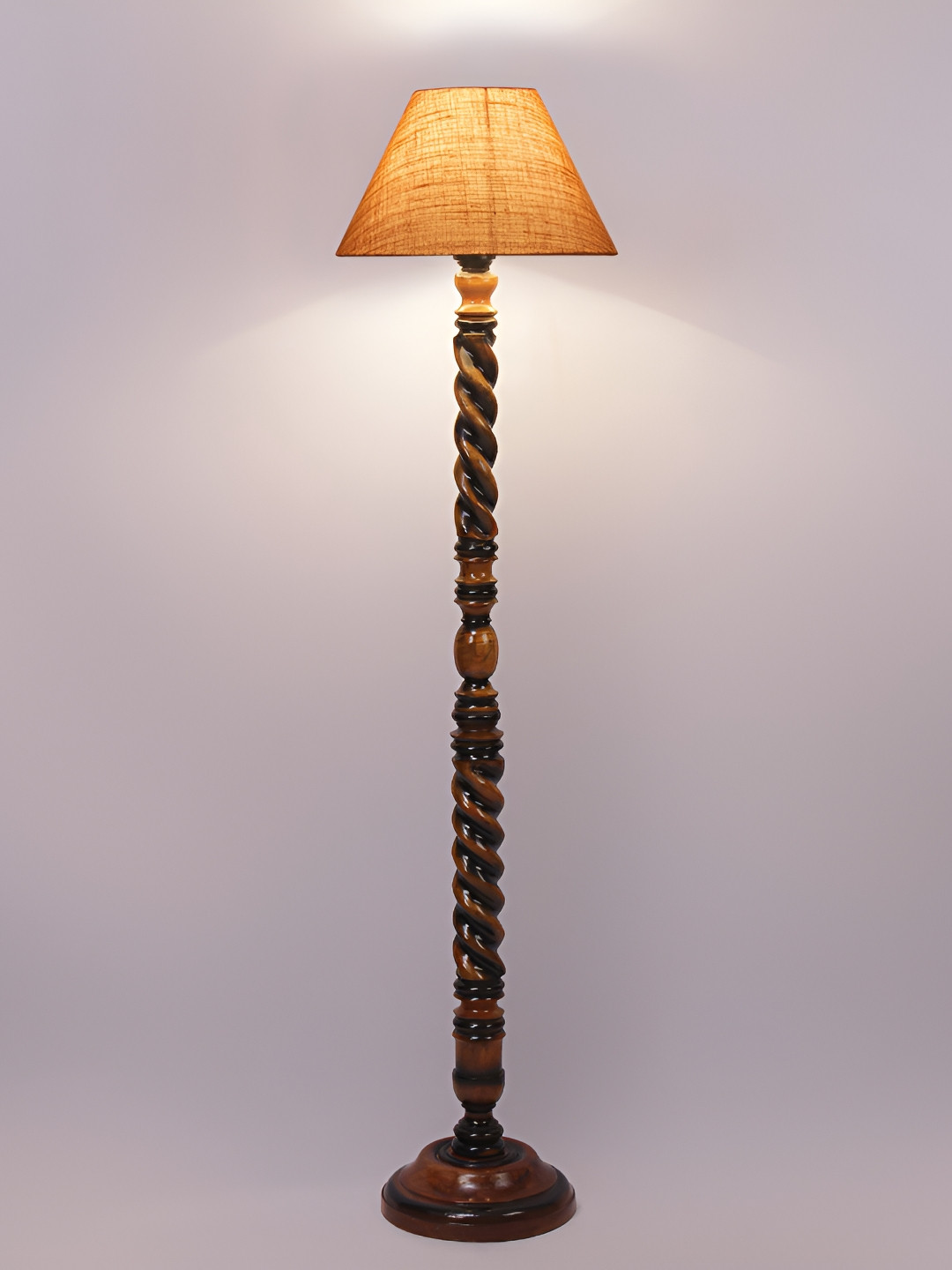 Devansh Beige And Brown Frustum Shaped Wooden Floor Lamp