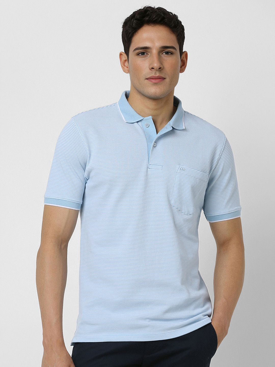 Peter England Men Striped Polo Collar Pockets T-shirt