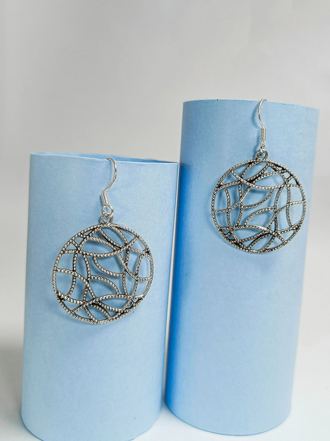 925 Silver Oxidised Circular Drop Earrings