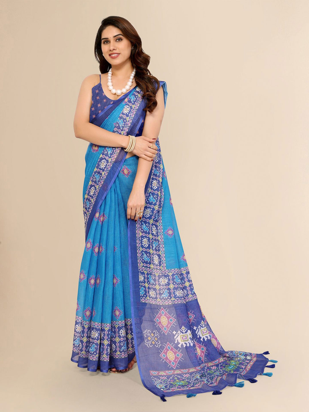 Moda Rapido Bandhani Linen Blend Saree
