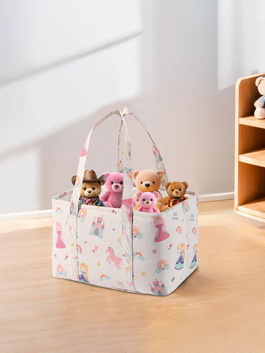 Aura Cream-Coloured Set of 1 Drawer Storage Basket with Carry Cloth & Toys Organisers