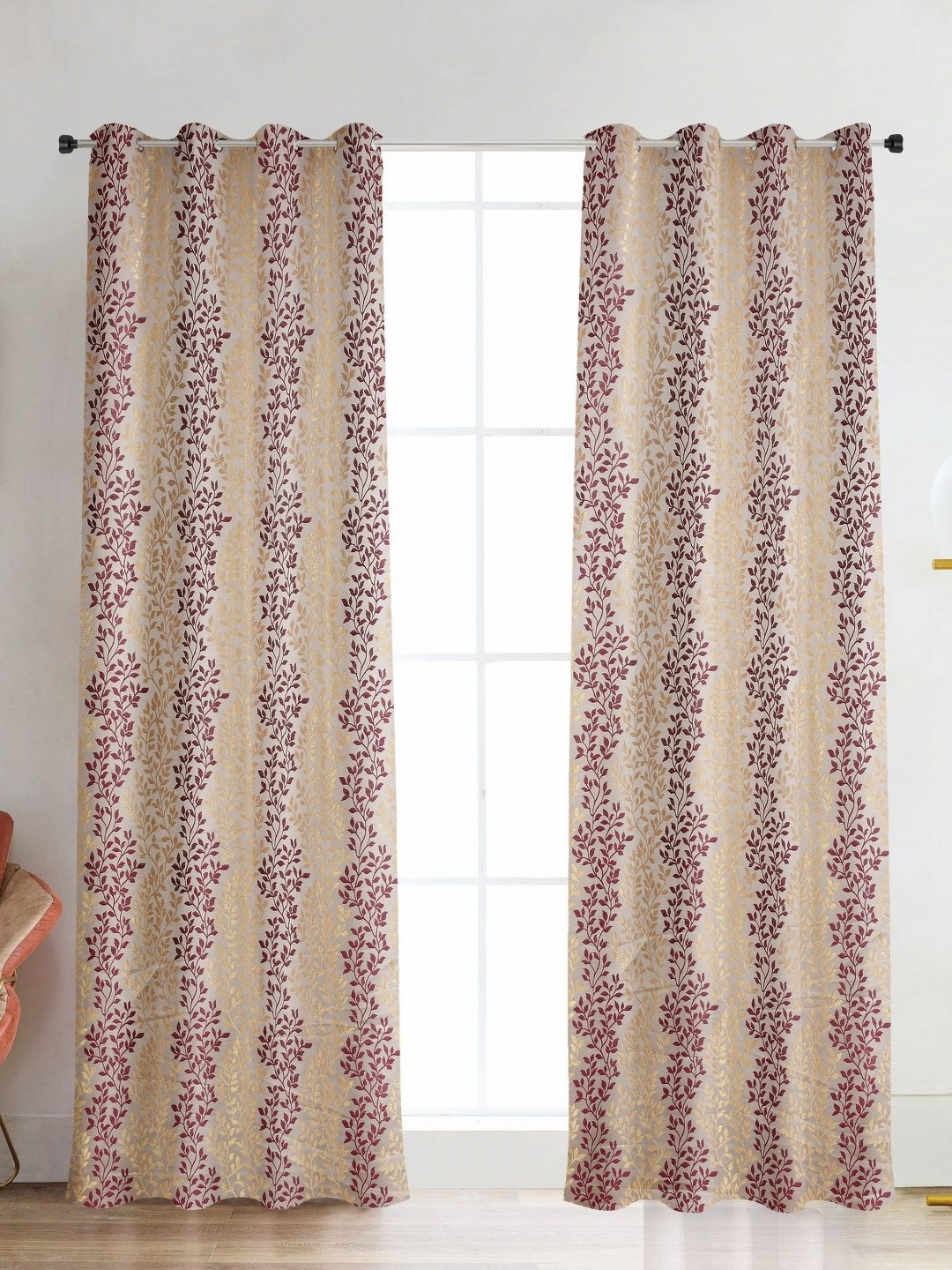Galaxy Home Decor Purple & Gold-Toned 2 Pieces Floral Room Darkening Long Door Curtains