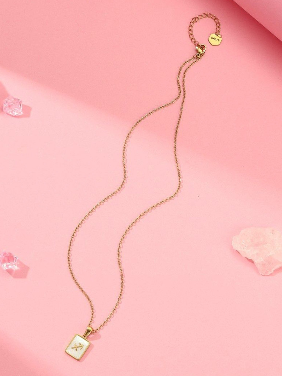 SALTY Gold & White Sign of the Stars Zodiac Sagittarius Pendant With Chain