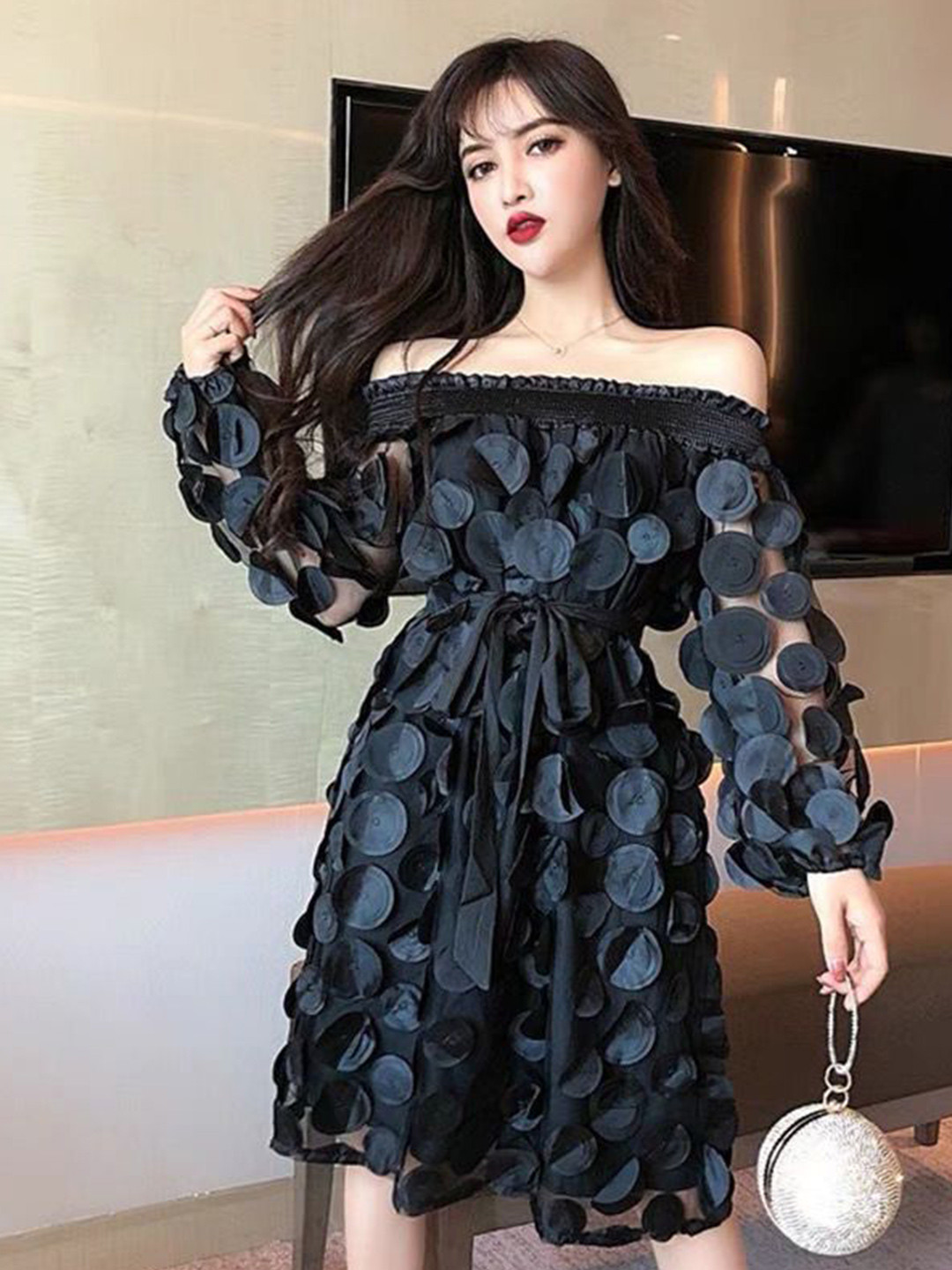 MADE FOR HER LABEL Samantha Mesh Applique Dress