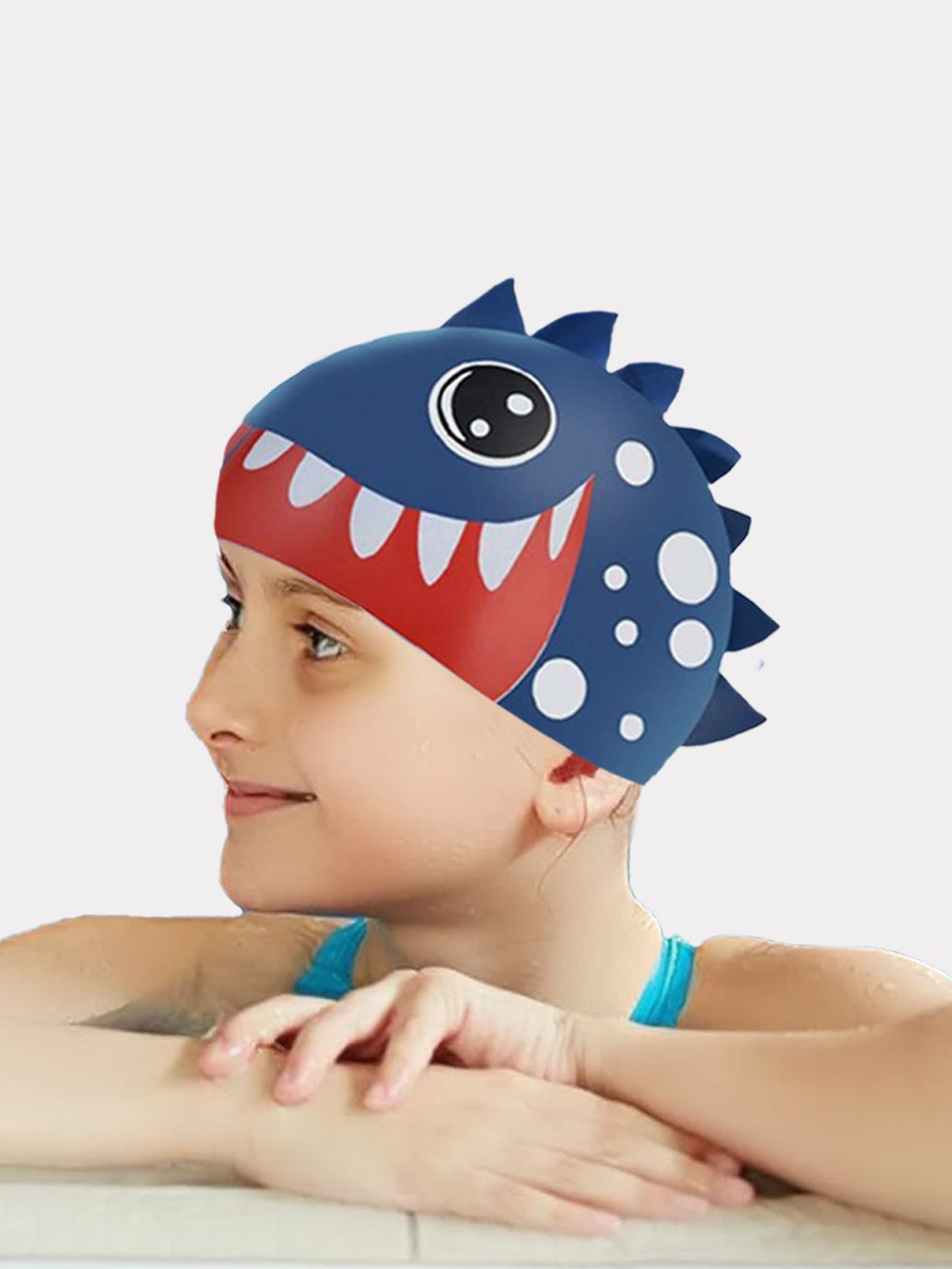 Little Surprise Box LLP Kids 3d White Polka Navy Silicone Swim Cap